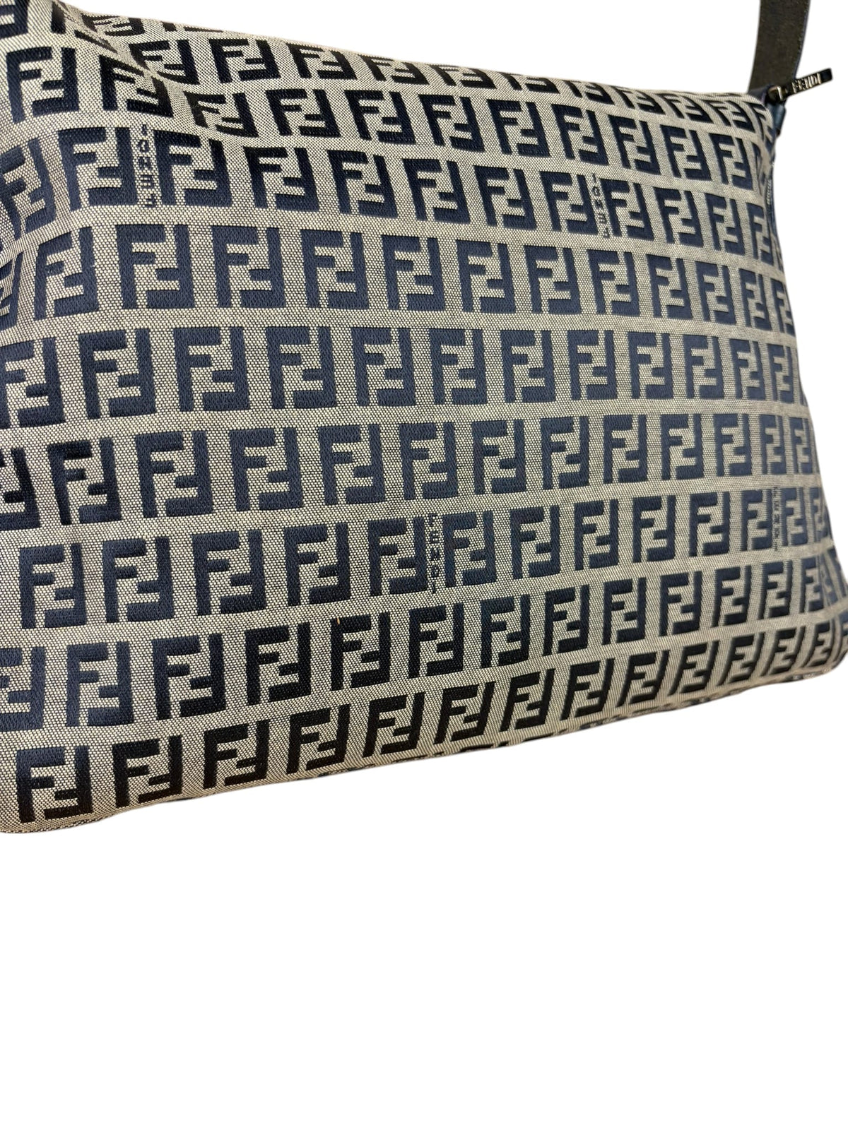 Fendi Navy/Grey Leather Trim Zucca Mamma Baguette