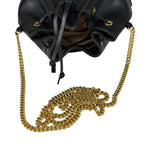 Valentino Black Leather Garavani Mini V Logo Signature Bucket Bag