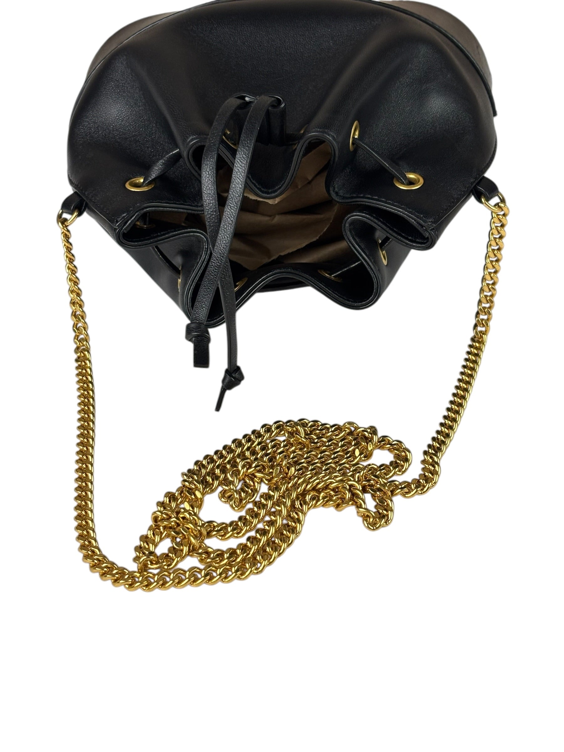 Valentino Black Leather Garavani Mini V Logo Signature Bucket Bag