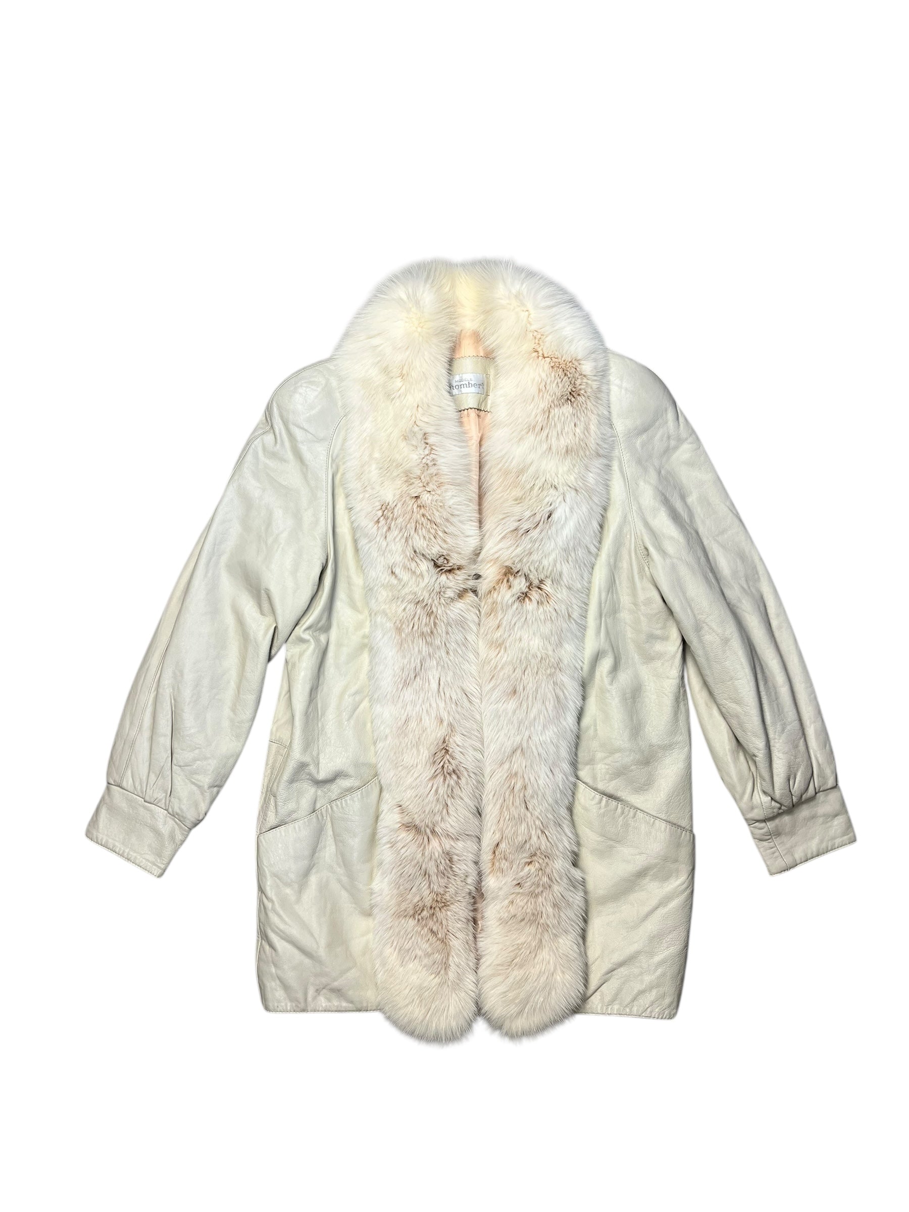 Modéle Chombert Leather Fur Lined Coat Ivory