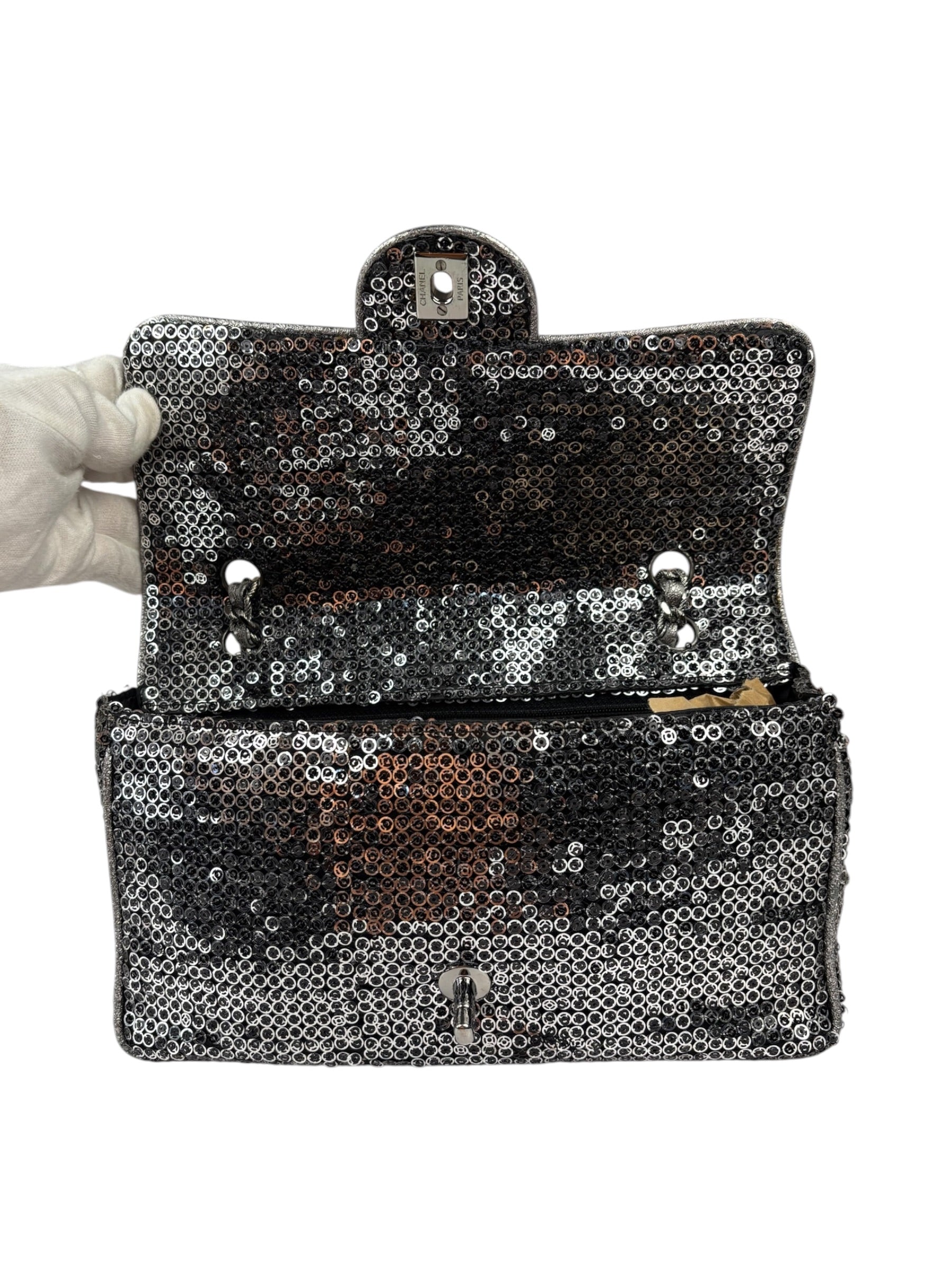 Chanel Silver Sequin East/West Flap Bag 2006