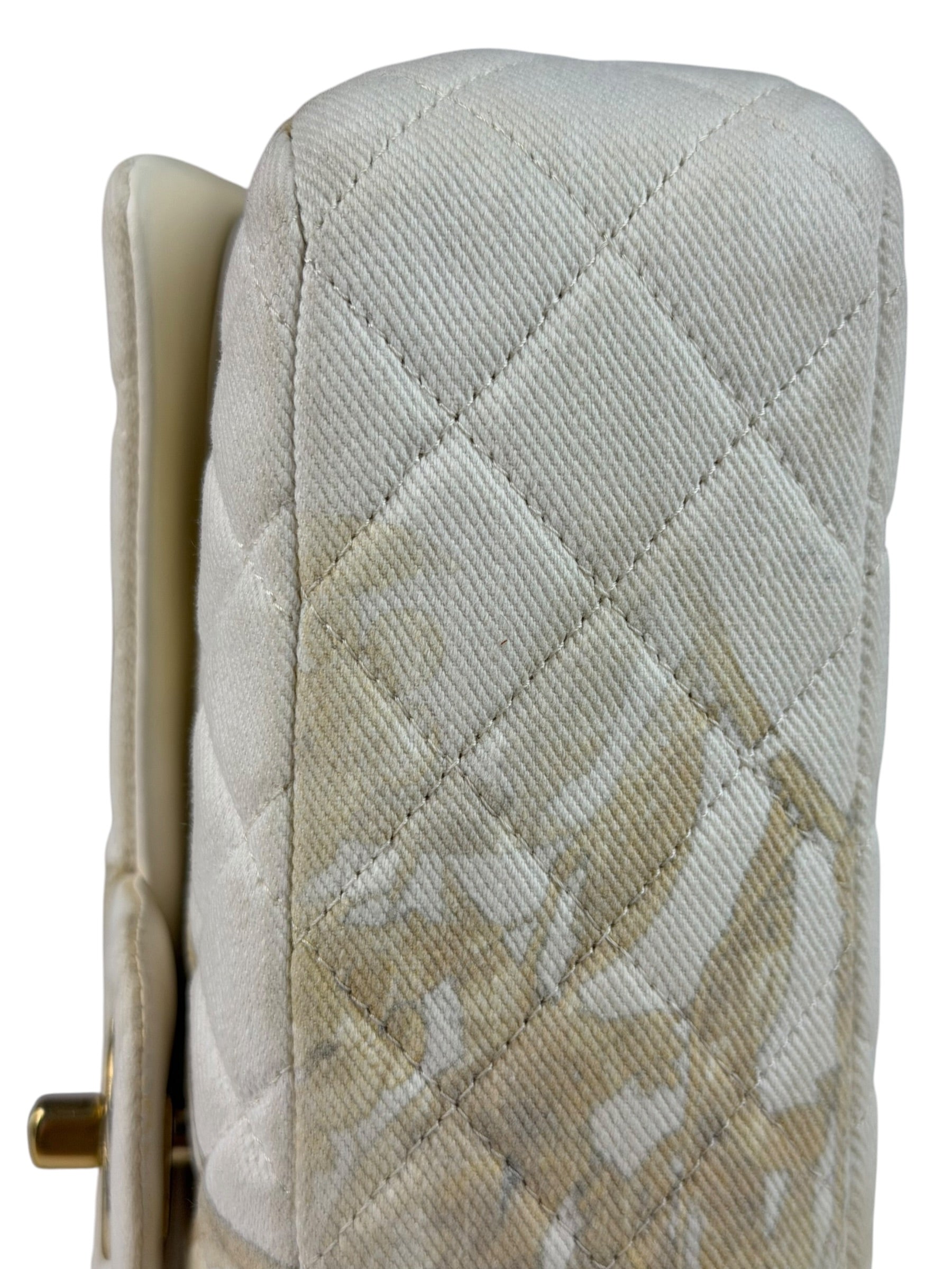 Chanel White Denim/Leather Trim Greek Collection Flower Double Flap Bag 2018