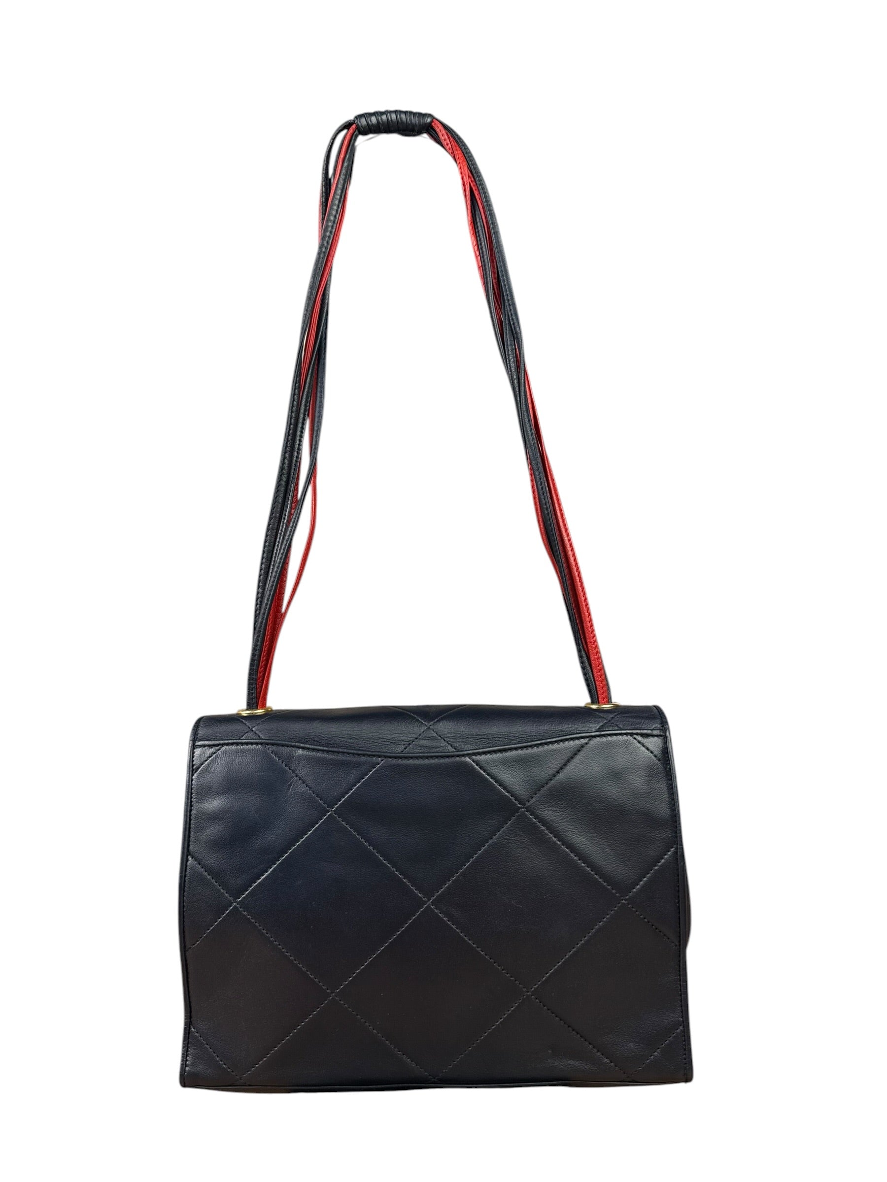 Chanel Vintage Navy/Red Quilted Leather Flap Bag 1989