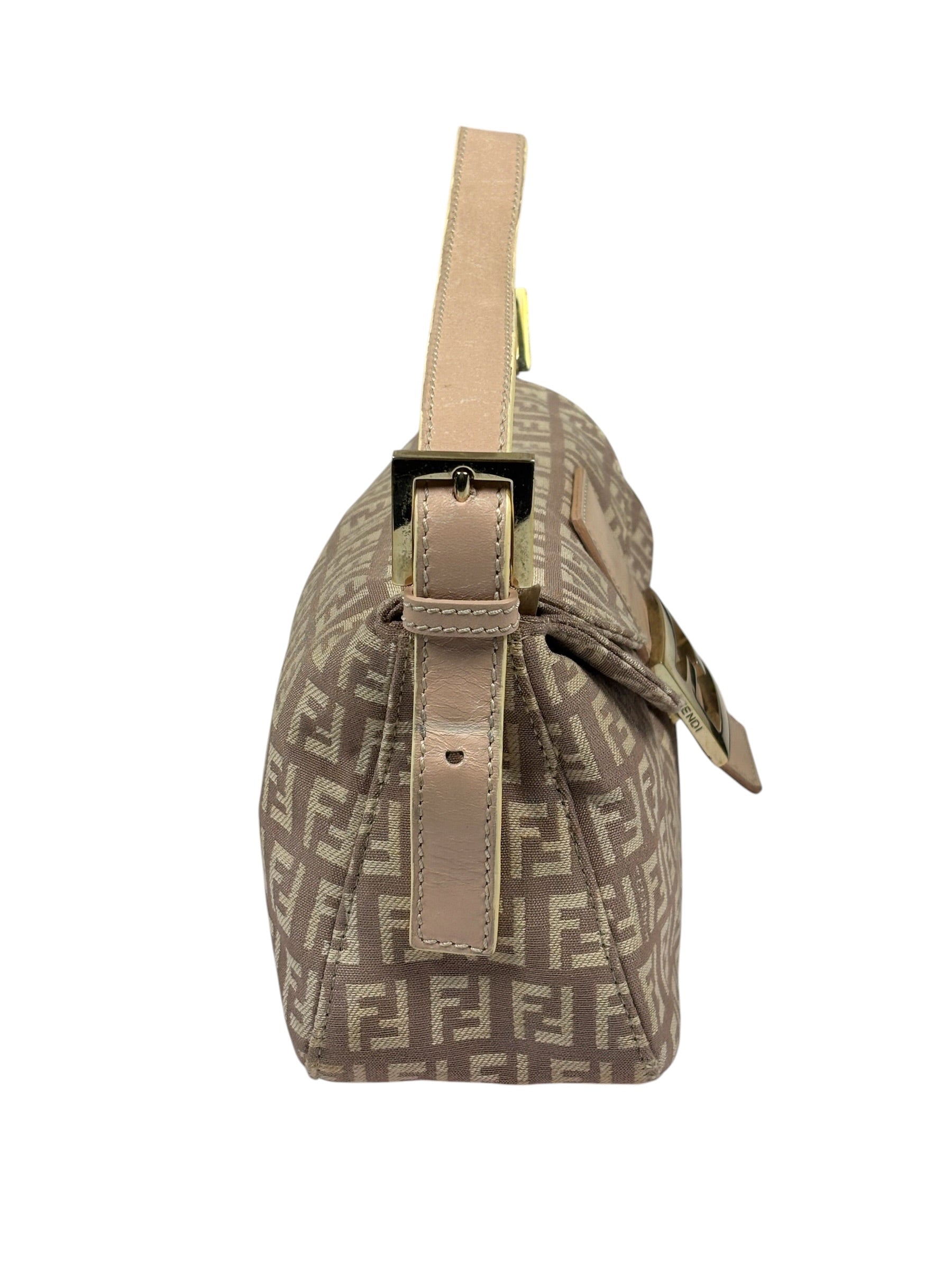 Fendi Rose Beige  Leather Trim Zucca Baguette