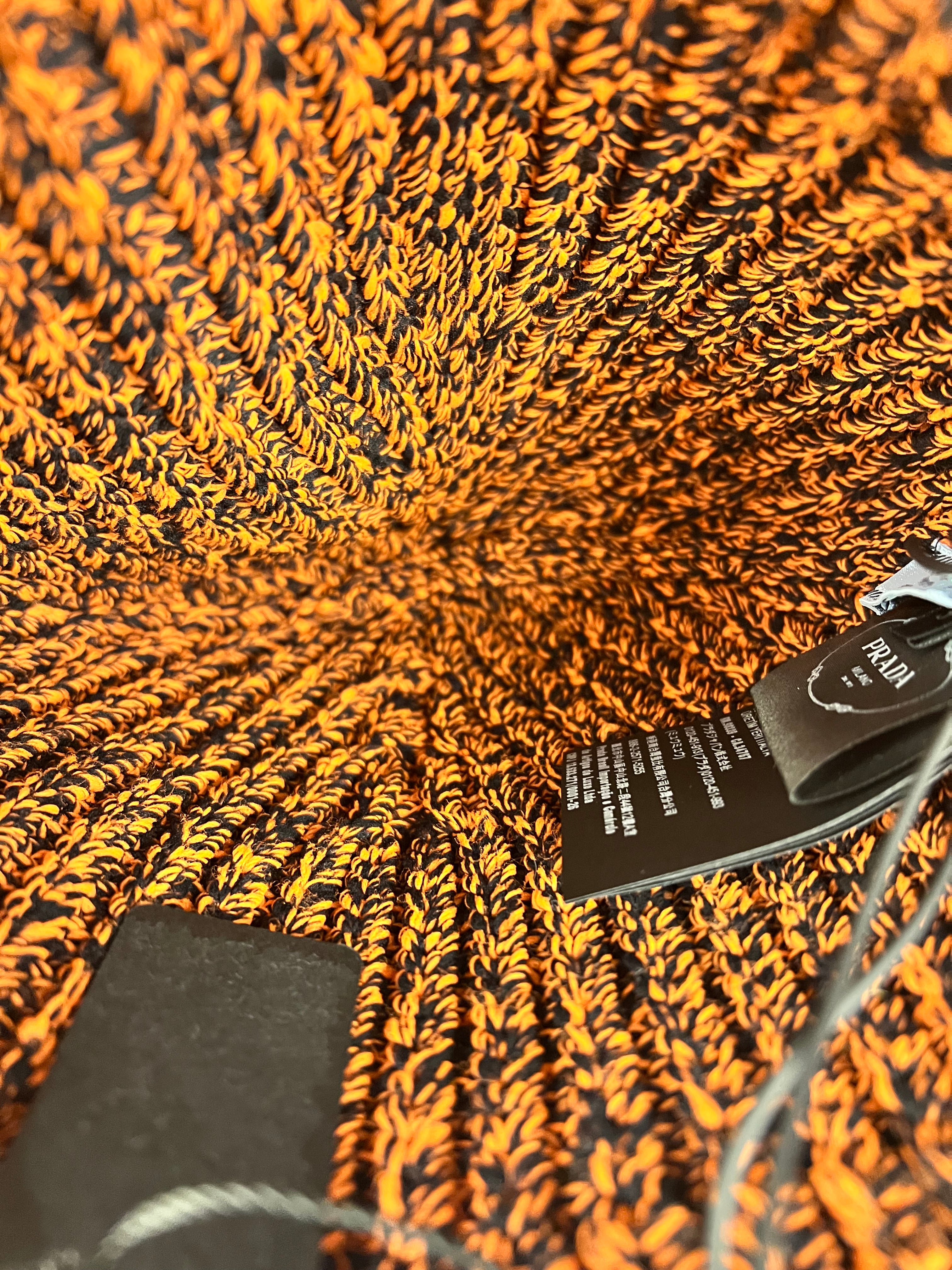 Prada Knit Polyester Black/Orange Beanie