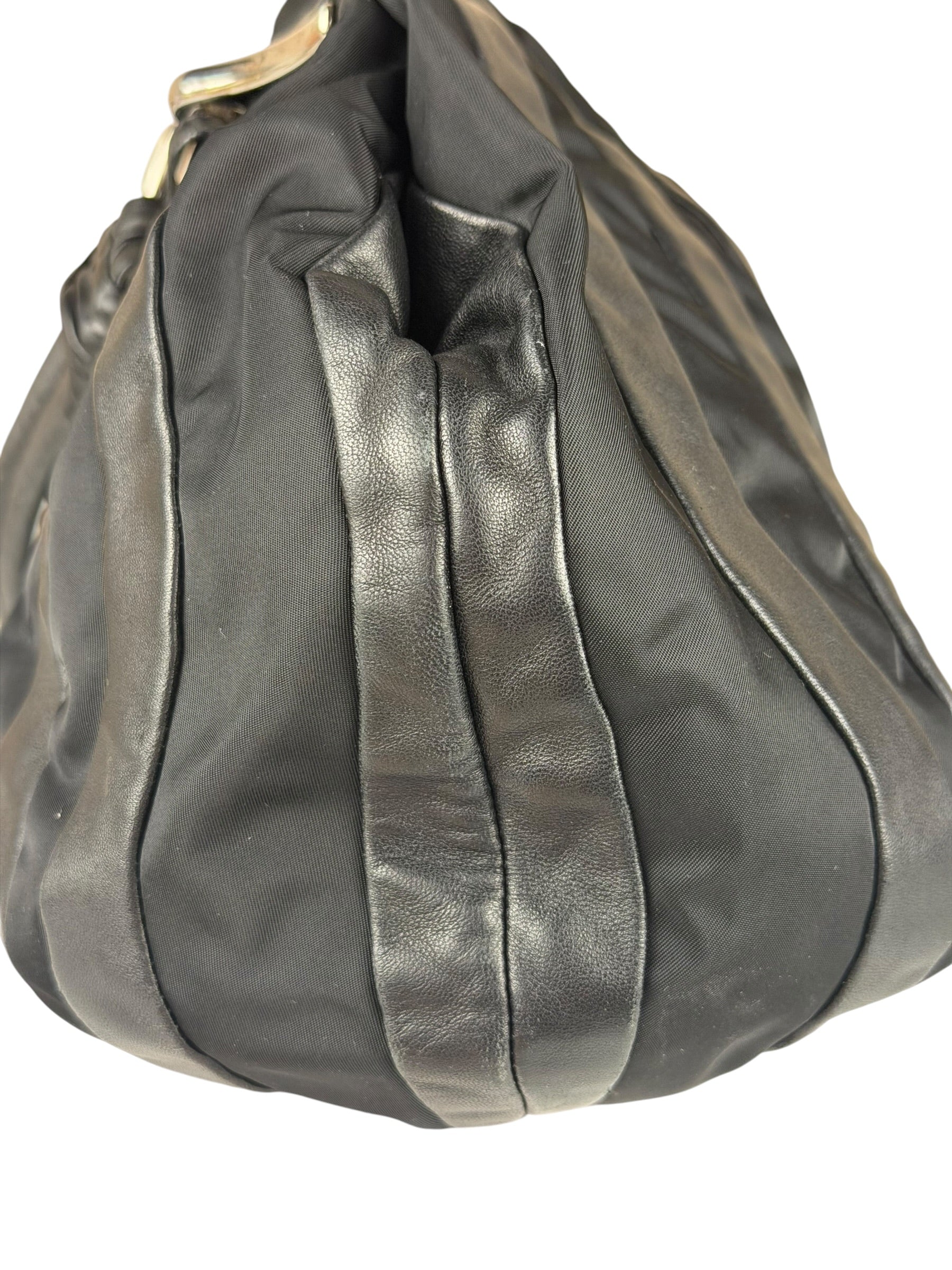 Prada Black Tessuto Nylon/Leather Waves Shoulder Bag