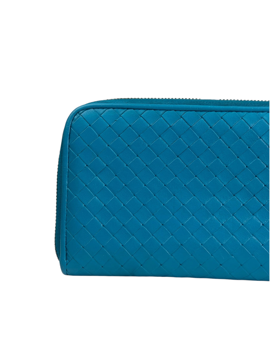 Bottega Veneta Blue Intrecciato Zip Around Long Wallet