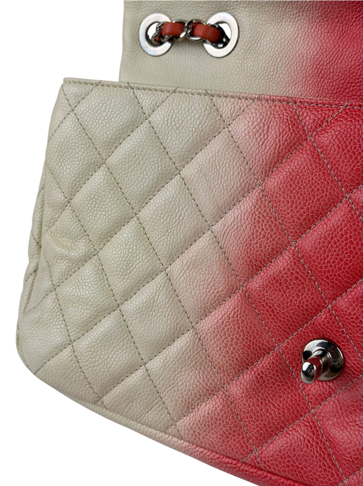 Chanel Quilted Caviar Ivory/Pink Ombre Jumbo Flap 2013