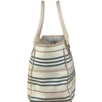Burberry Multi-Color Leather Trim Striped Canvas Tote Bag
