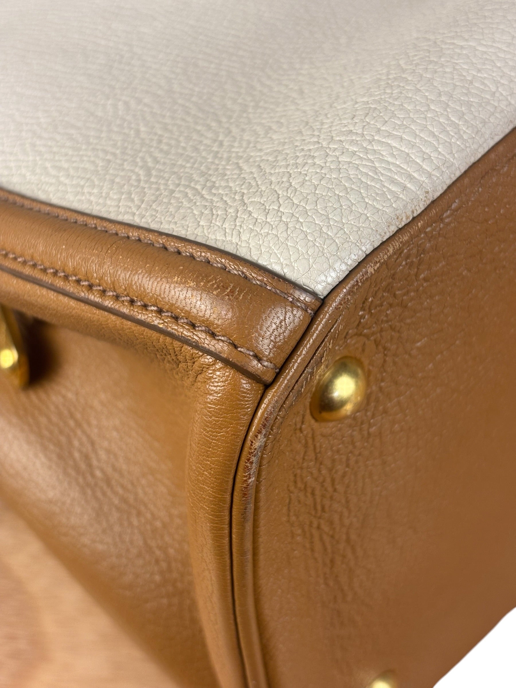 Miu Miu Beige/Brown Bicolor Leather Madras Handbag