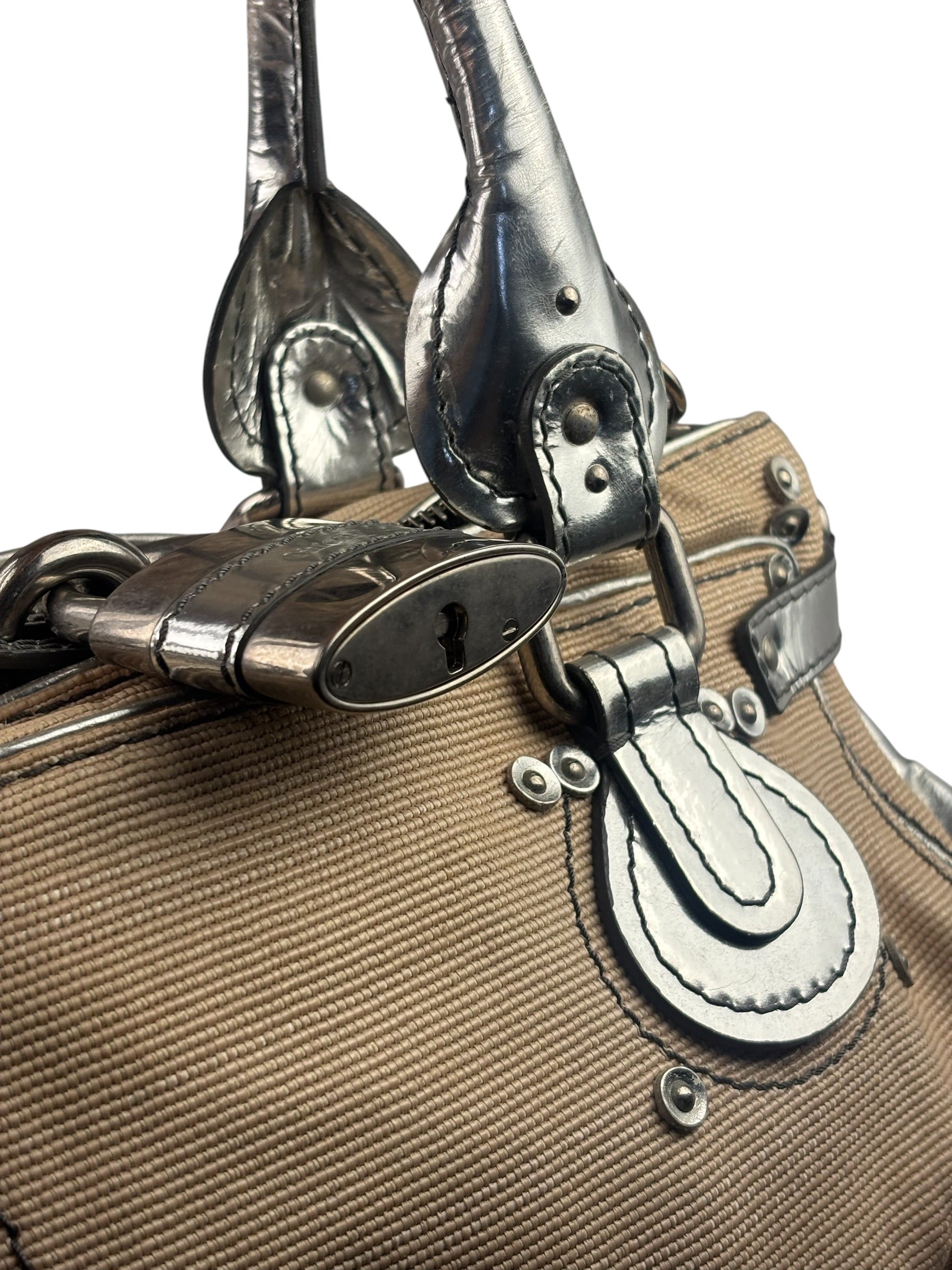 Chloe Beige/Silver Patent Leather Paddington Handbag