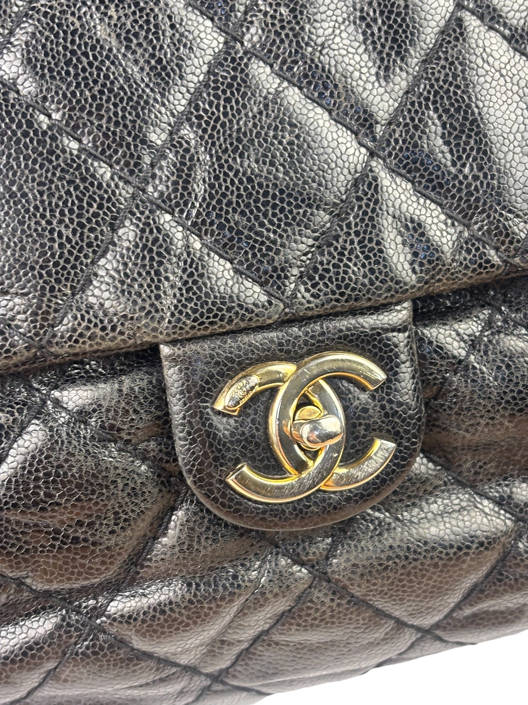 Chanel Black Caviar Quilted Coco Pleats Flap Two-Way Bag 2012