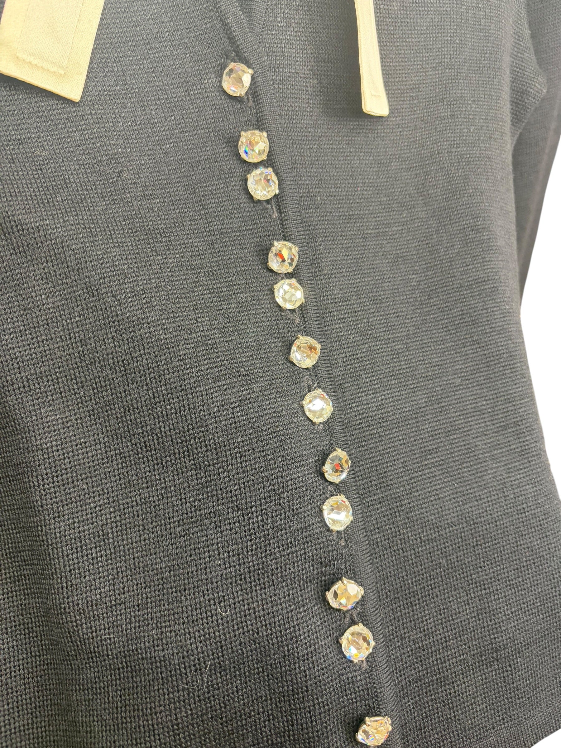 Christian Dior Black White Butterfly Collar Bow Tie Crystal Buttons Shirt