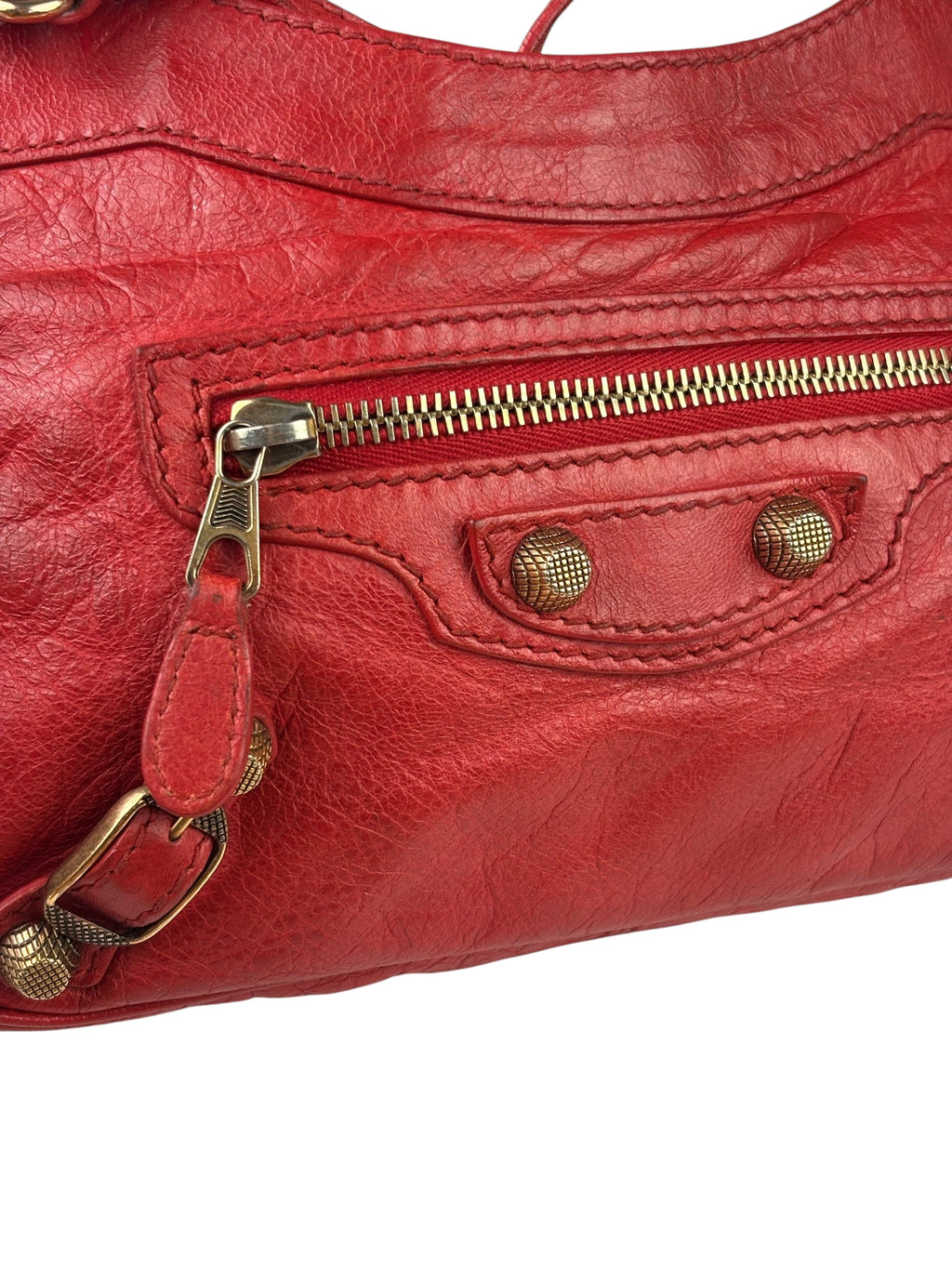 Balenciaga Red Lambskin Motor Cycle Crossbody Bag