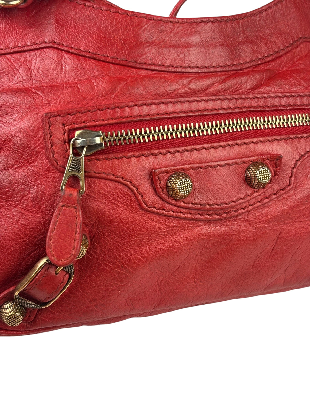 Balenciaga Red Lambskin Motor Cycle Crossbody Bag