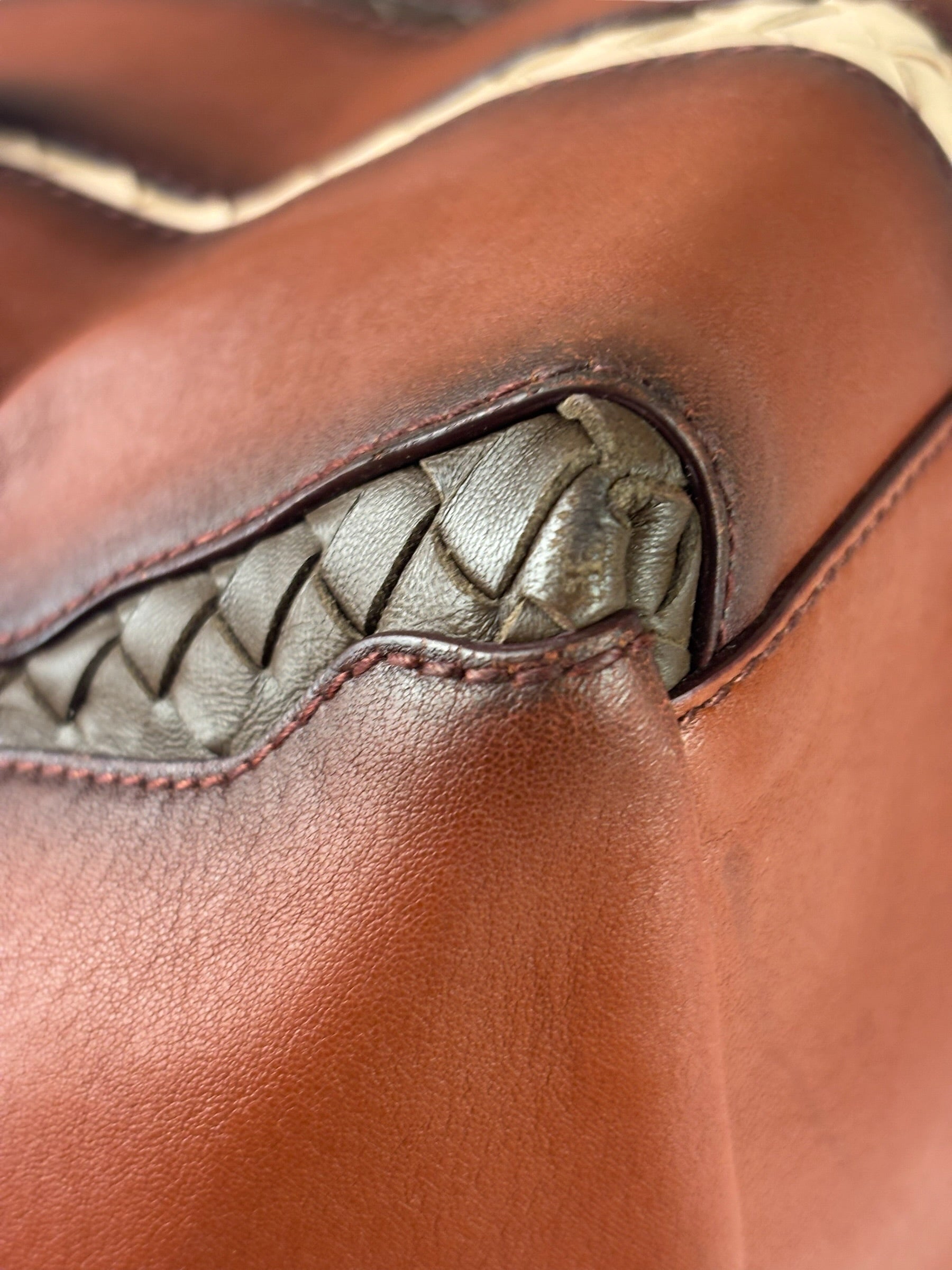 Bottega Veneta Brown Leather Intrecciato Trim Cesta Tote