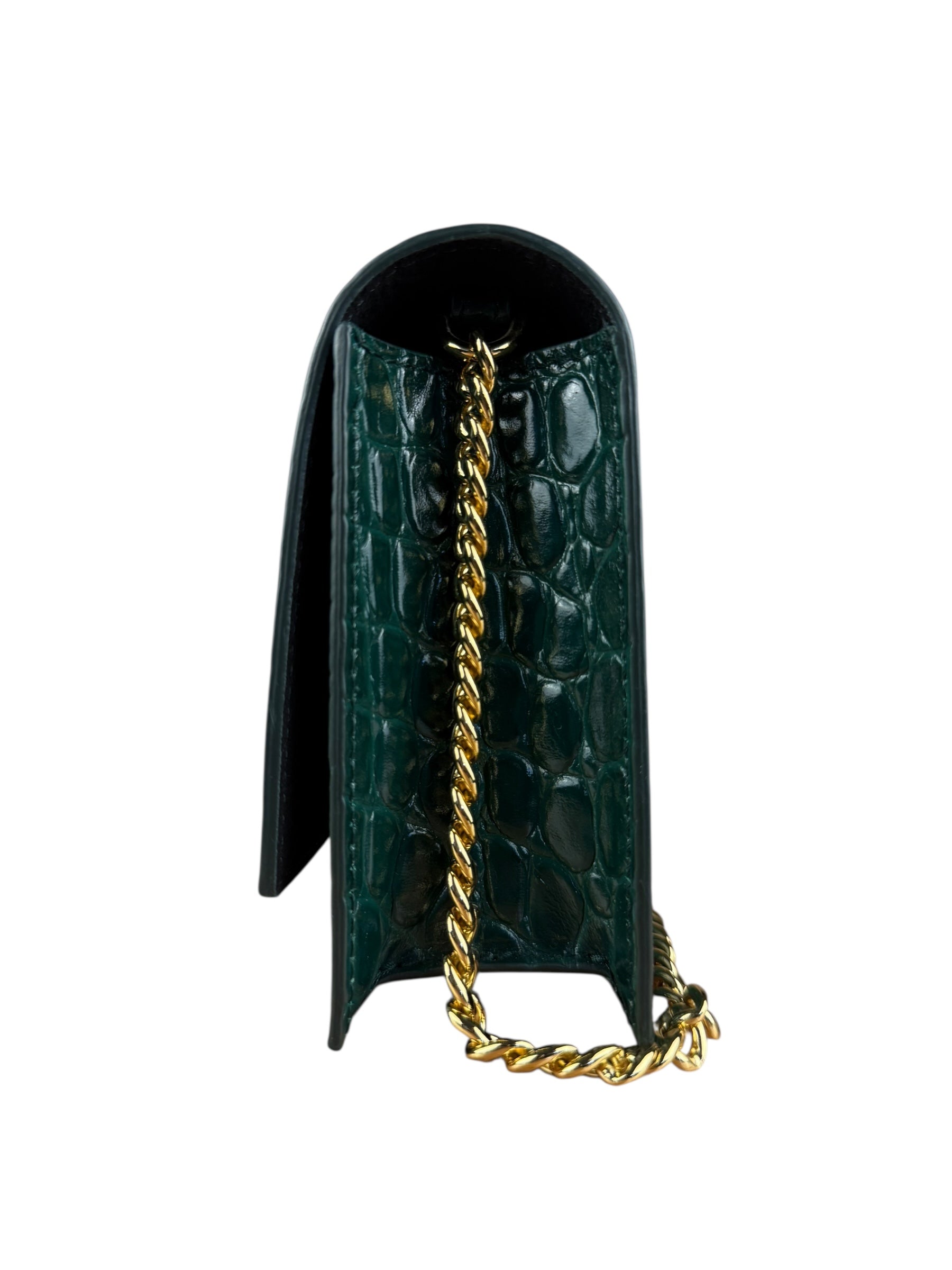 Alexander McQueen Green Croc Embossed Skull Bag