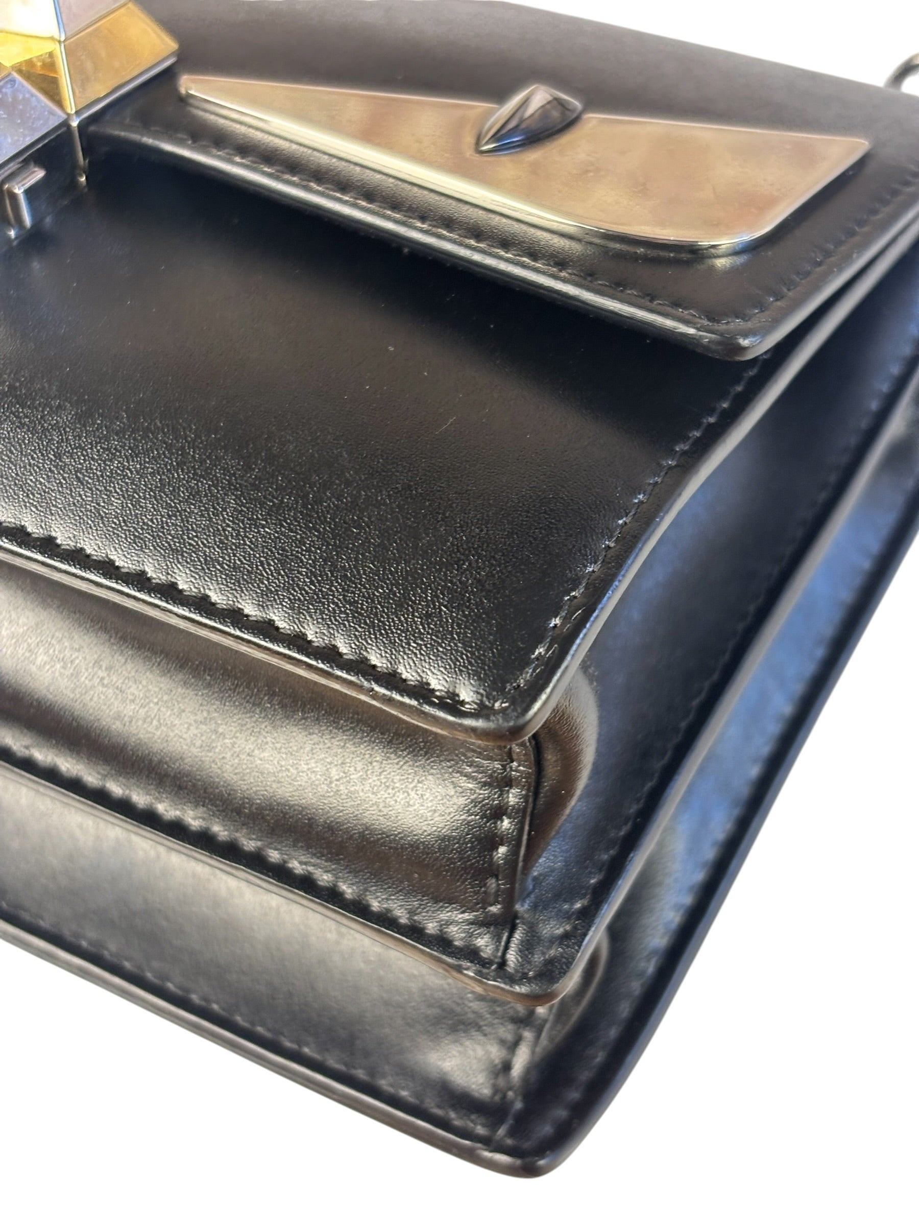 Fendi Black Leather Kan I Monster Eyes Shoulder Bag