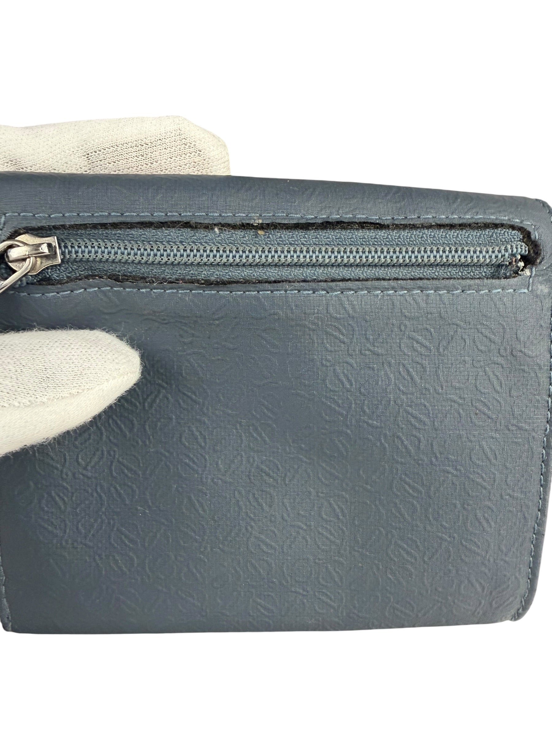 Loewe Muted Slate Blue Leather Monogram Debossed Anagram Wallet
