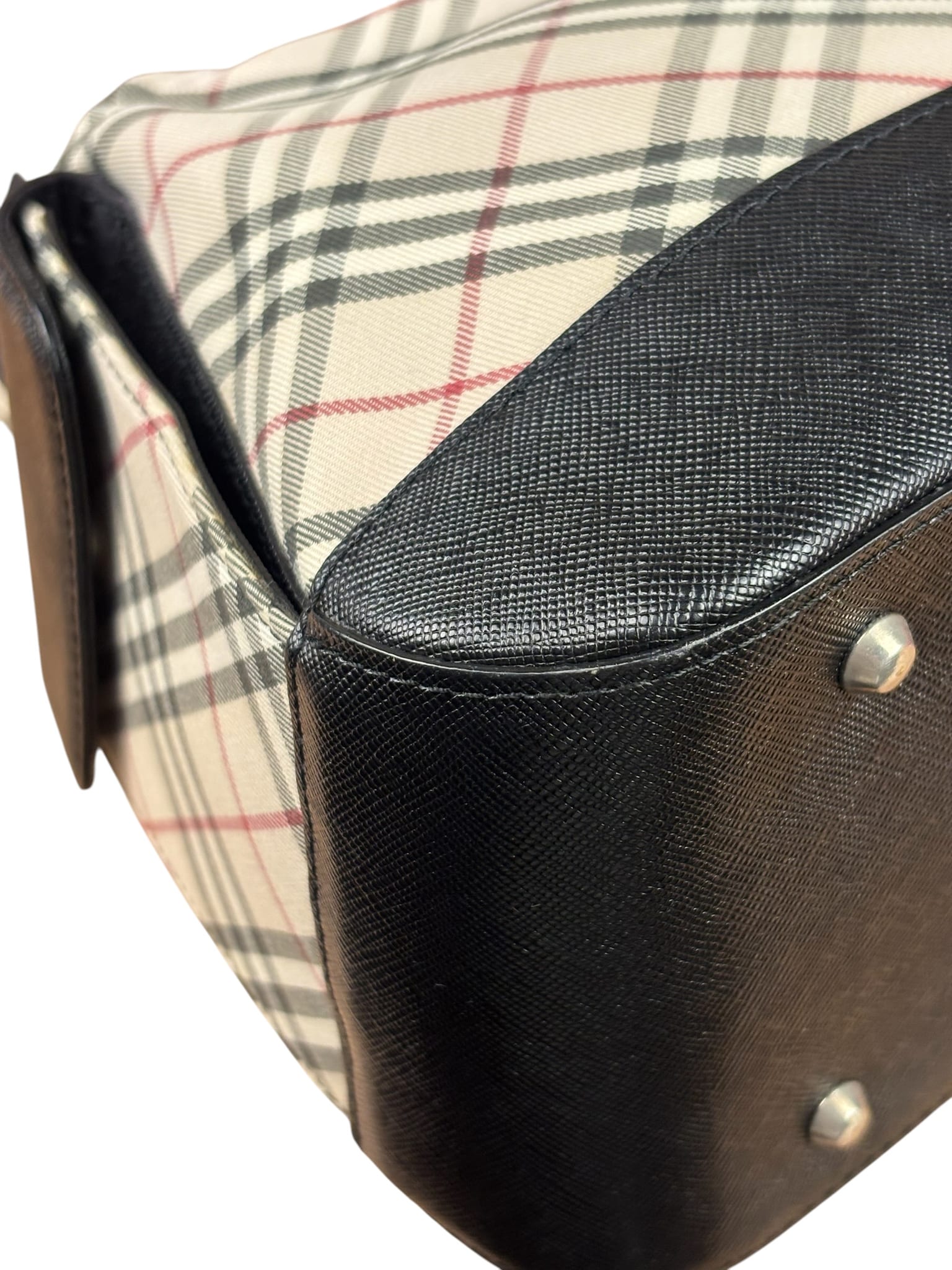 Burberry Black/Beige Saffiano Leather Trim Nova Check Hobo Bag