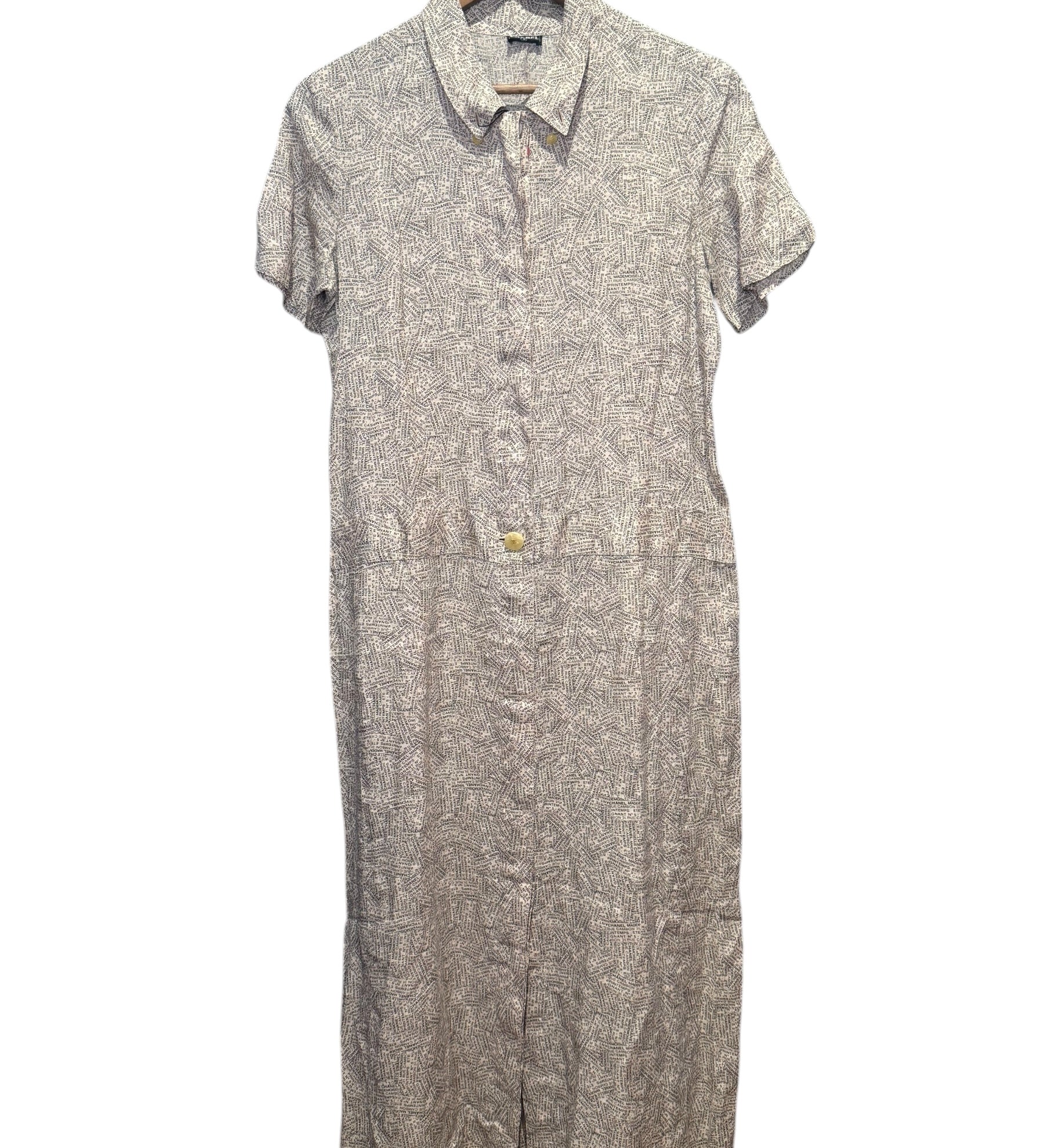 Chanel Newspaper Print Button Up Dress