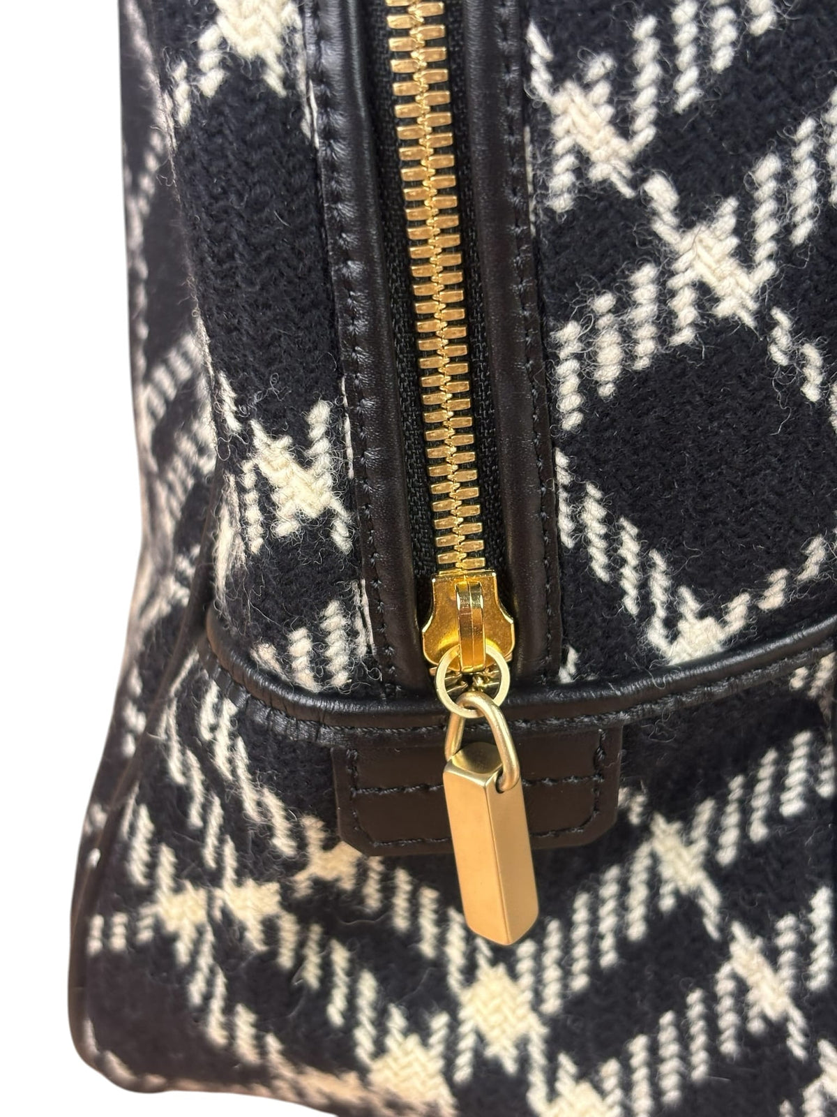 Burberry Black/White Leather Trim/Tweed Boston Bag