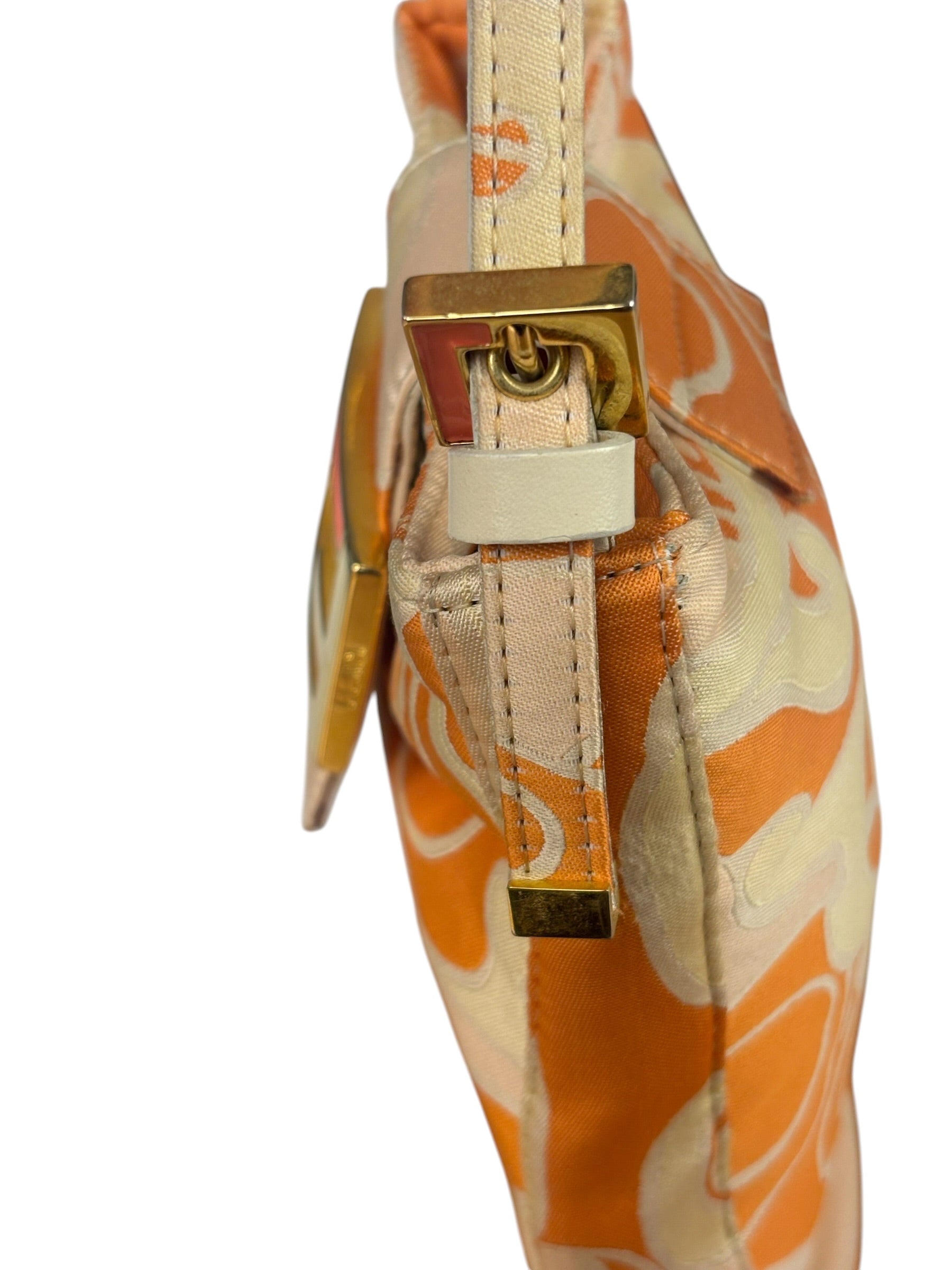 Fendi Orange Leather Trim/Satin Swirl Print Mini Baguette