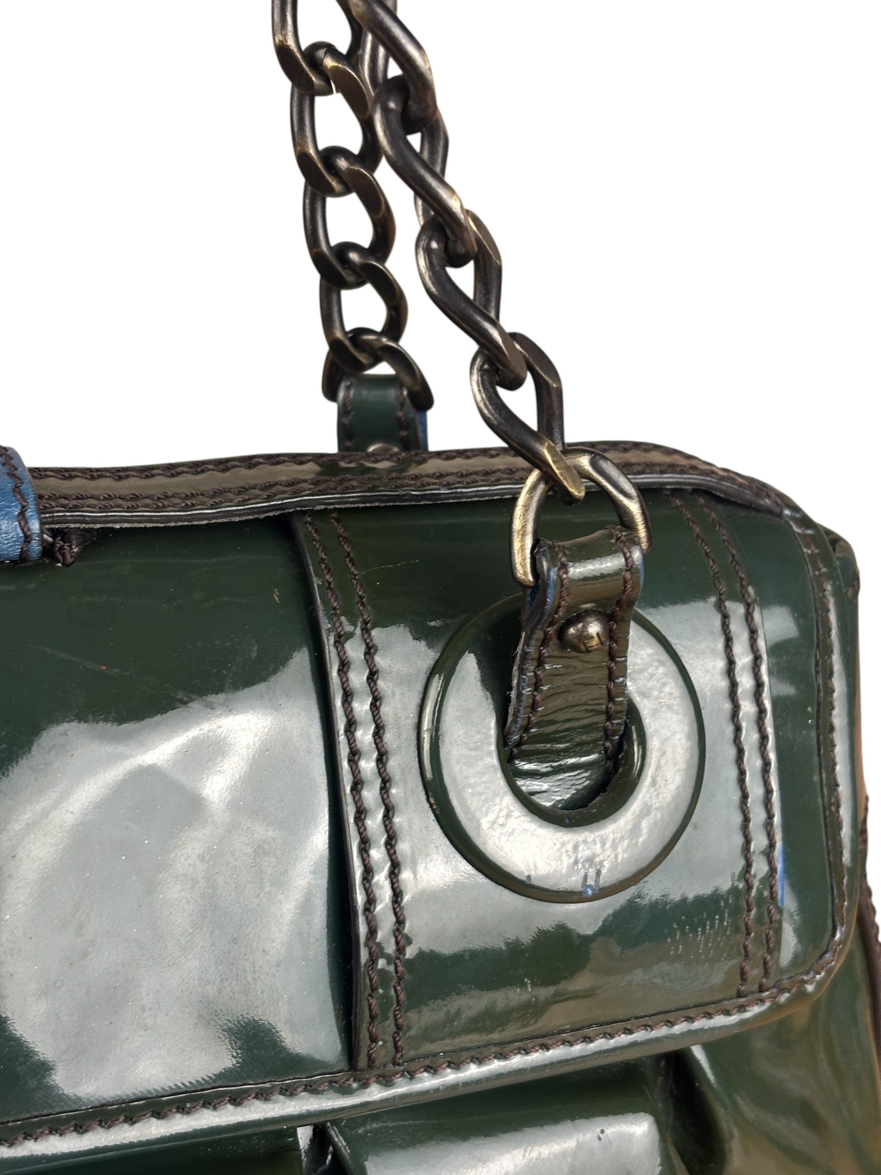 Fendi Vintage Green Patent Leather B Handbag