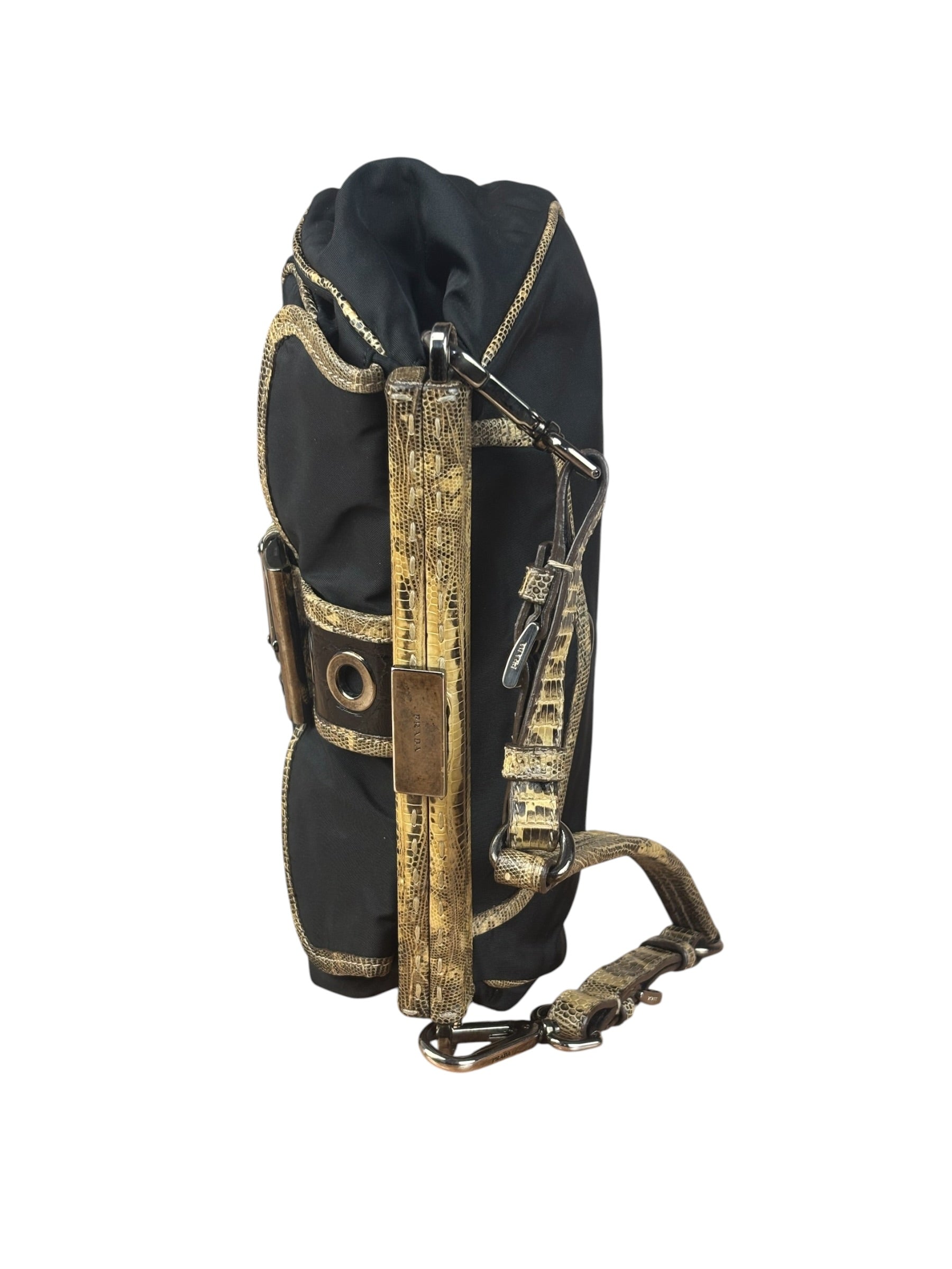 Prada Vintage Tessuto Lucertola Black Lizard Shoulder Bag