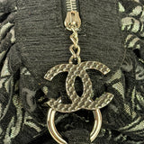 Chanel Black CC Jacquard Chain Silver Metallic Bowler Handbag 2005