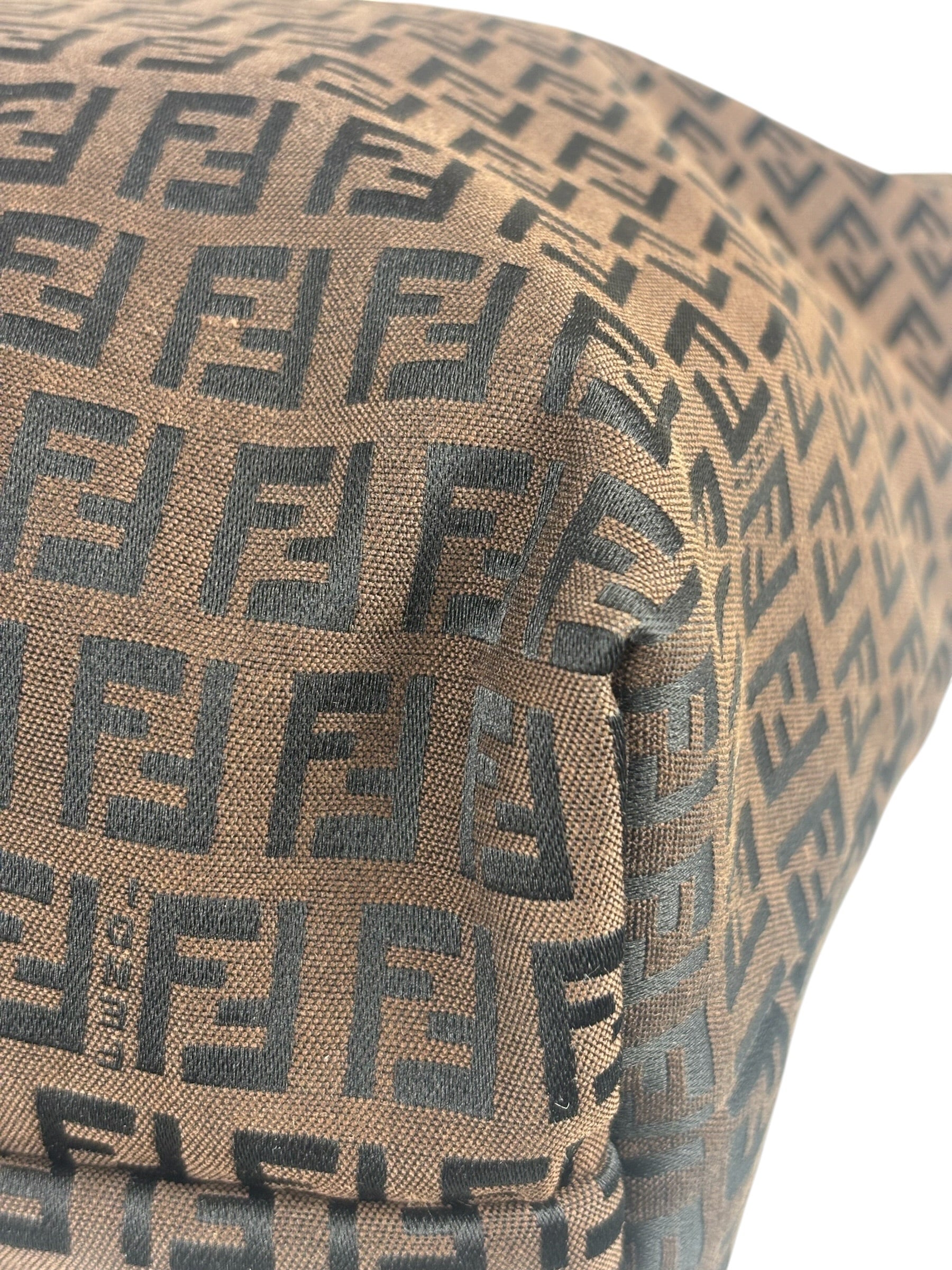 Fendi FF Vintage Brown Zucca Print Zip Shoulder Tote