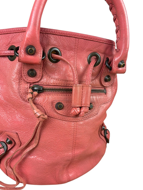 Balenciaga Pink Leather Pompon Bucket Handbag