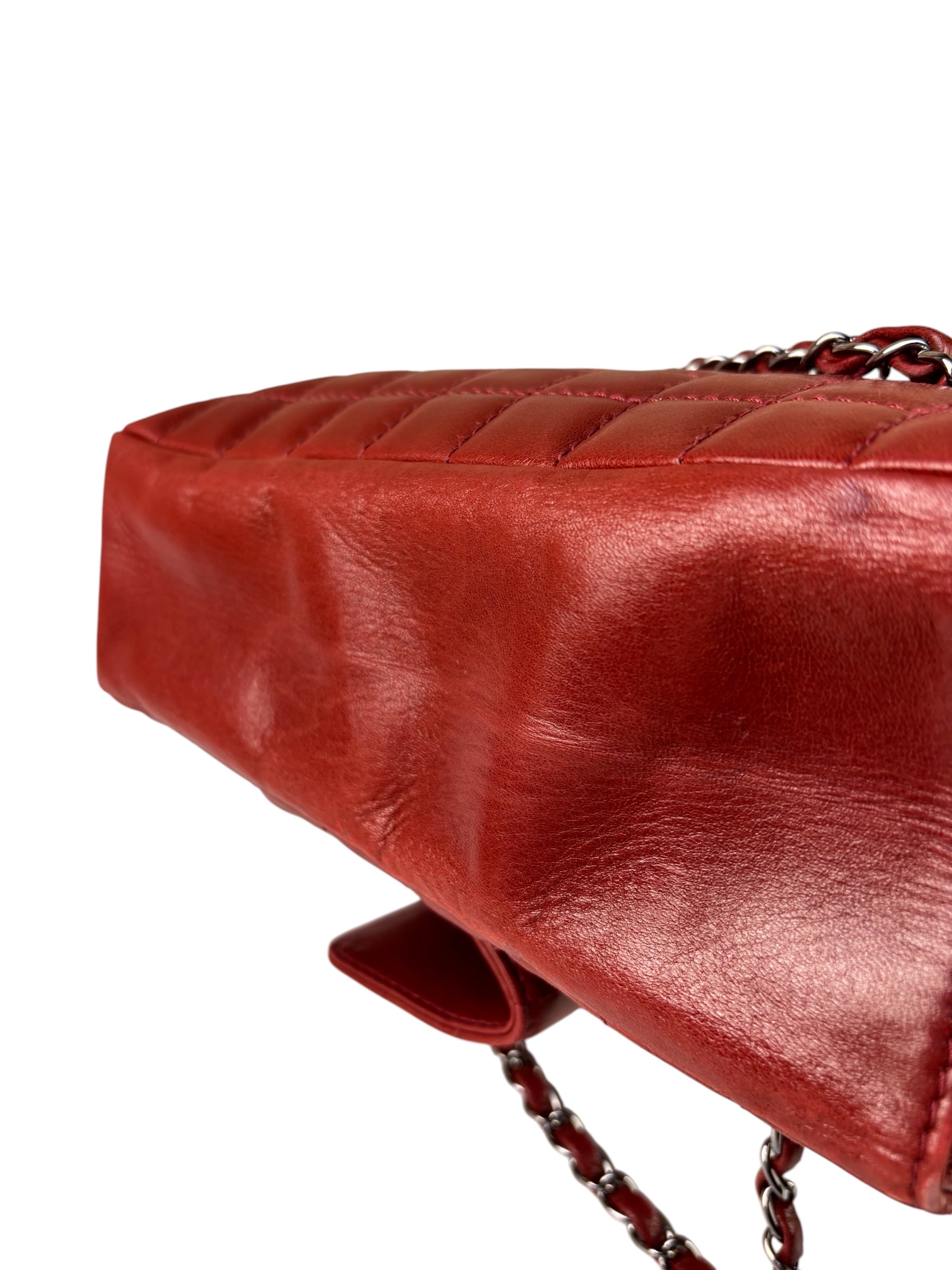 Chanel Red Lambskin Chocolate Bar Mademoiselle Reissue Square Tote  2004