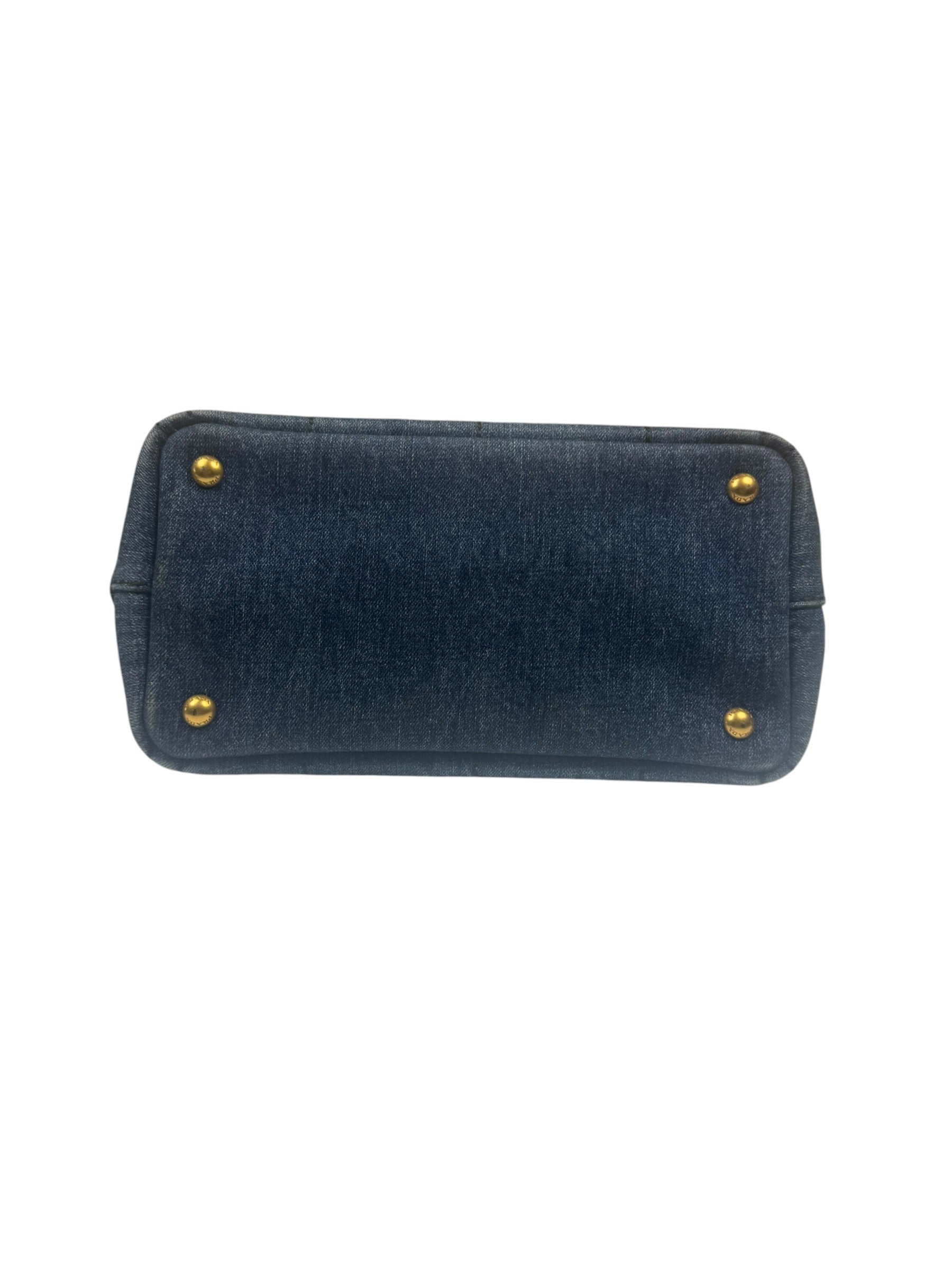 Prada Blue Denim Canapa Logo Tote Bag