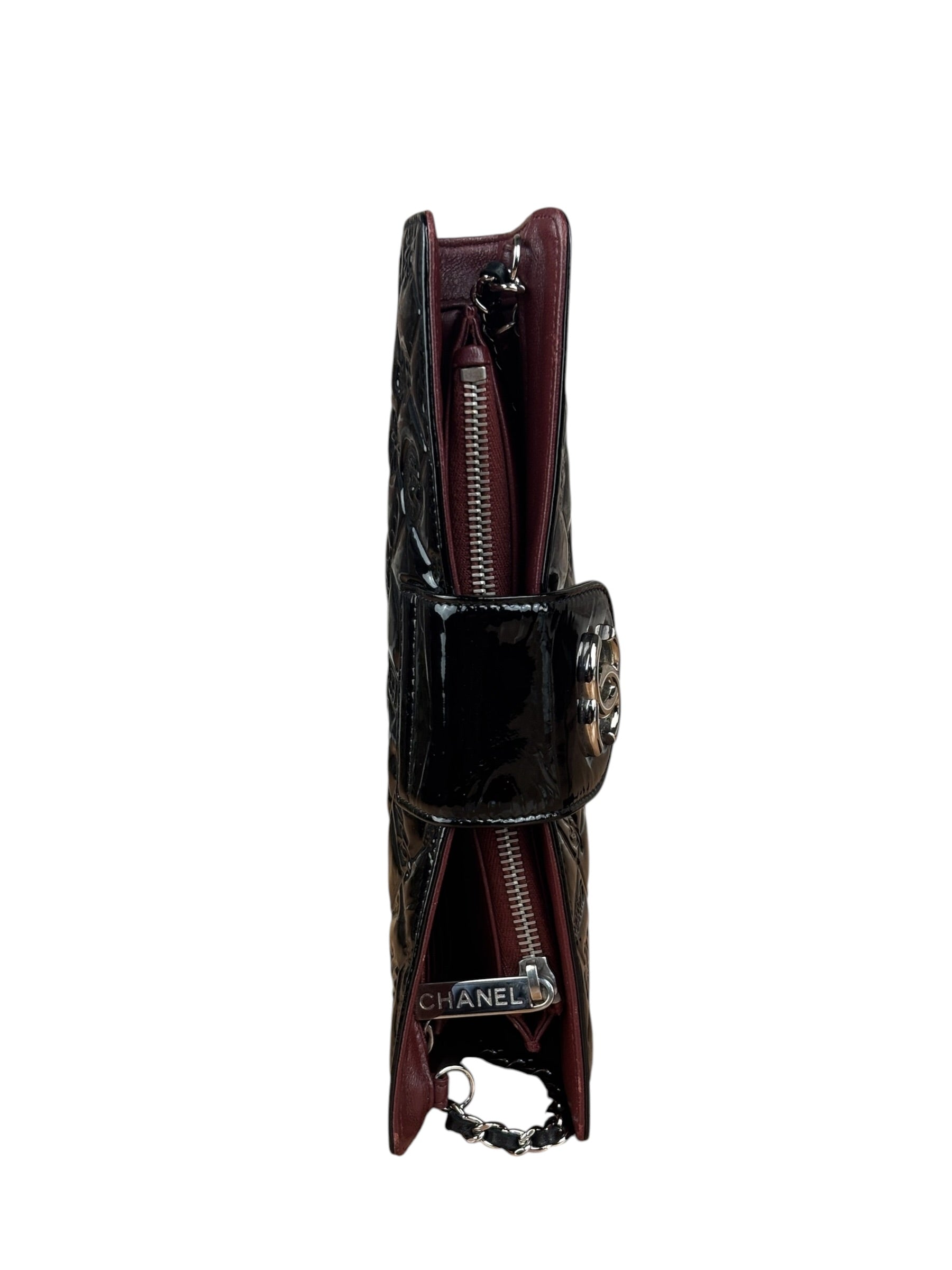 Chanel Black/Burgundy Chain Wallet Shoulder Bag 2010