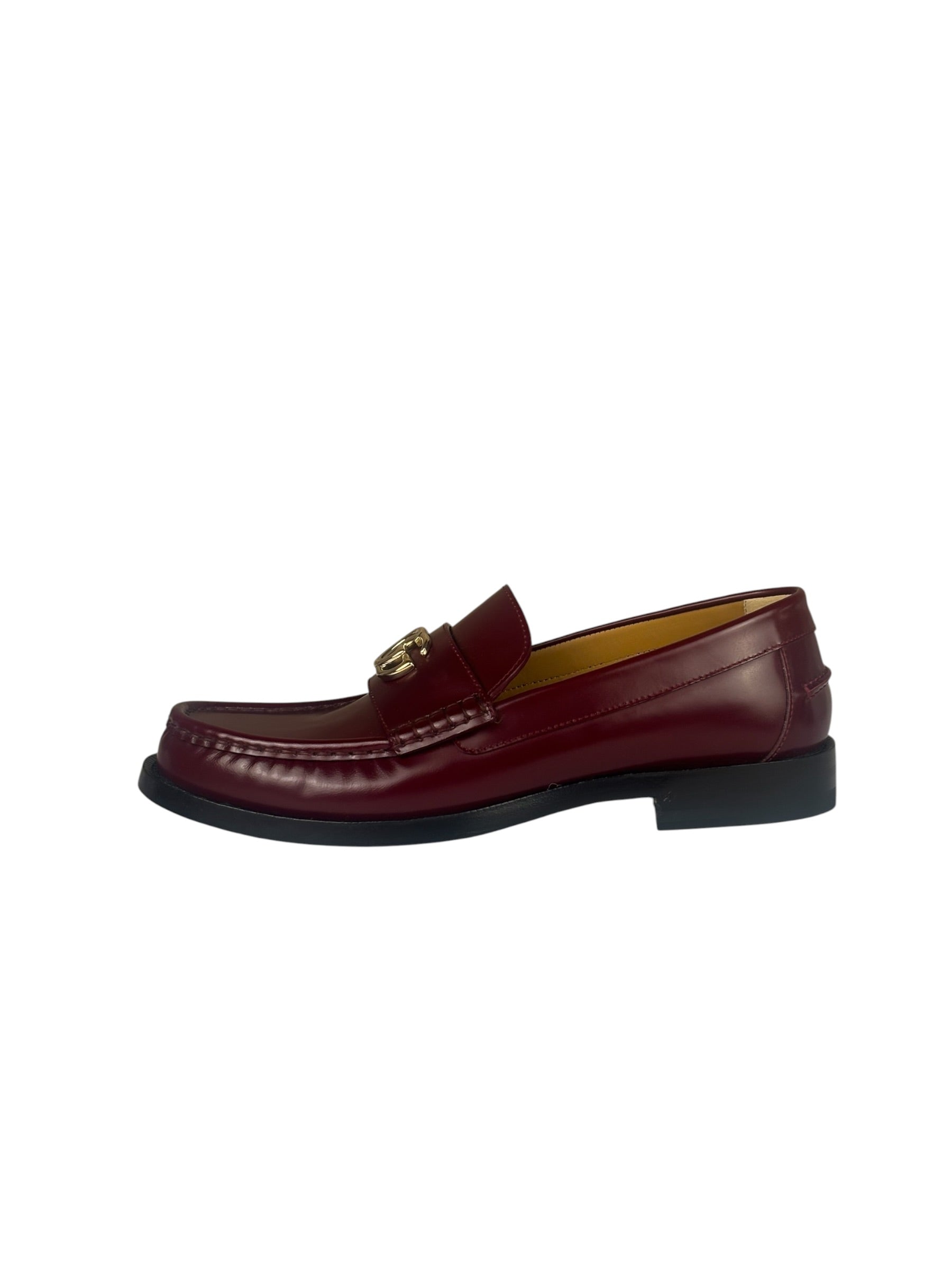 Gucci Burgundy Leather Double G Logo Loafers