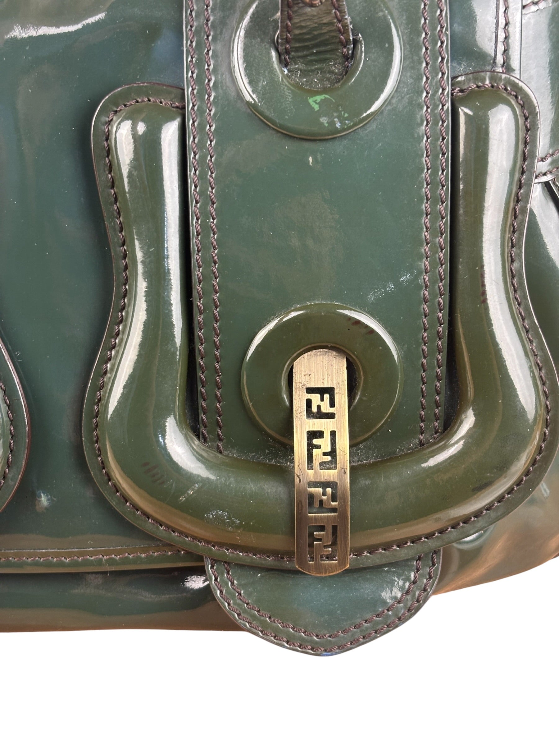 Fendi Vintage Green Patent Leather B Handbag