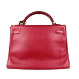 Hermes Kelly 32 Courchevel Rouge Vif Gold Handbag 1997