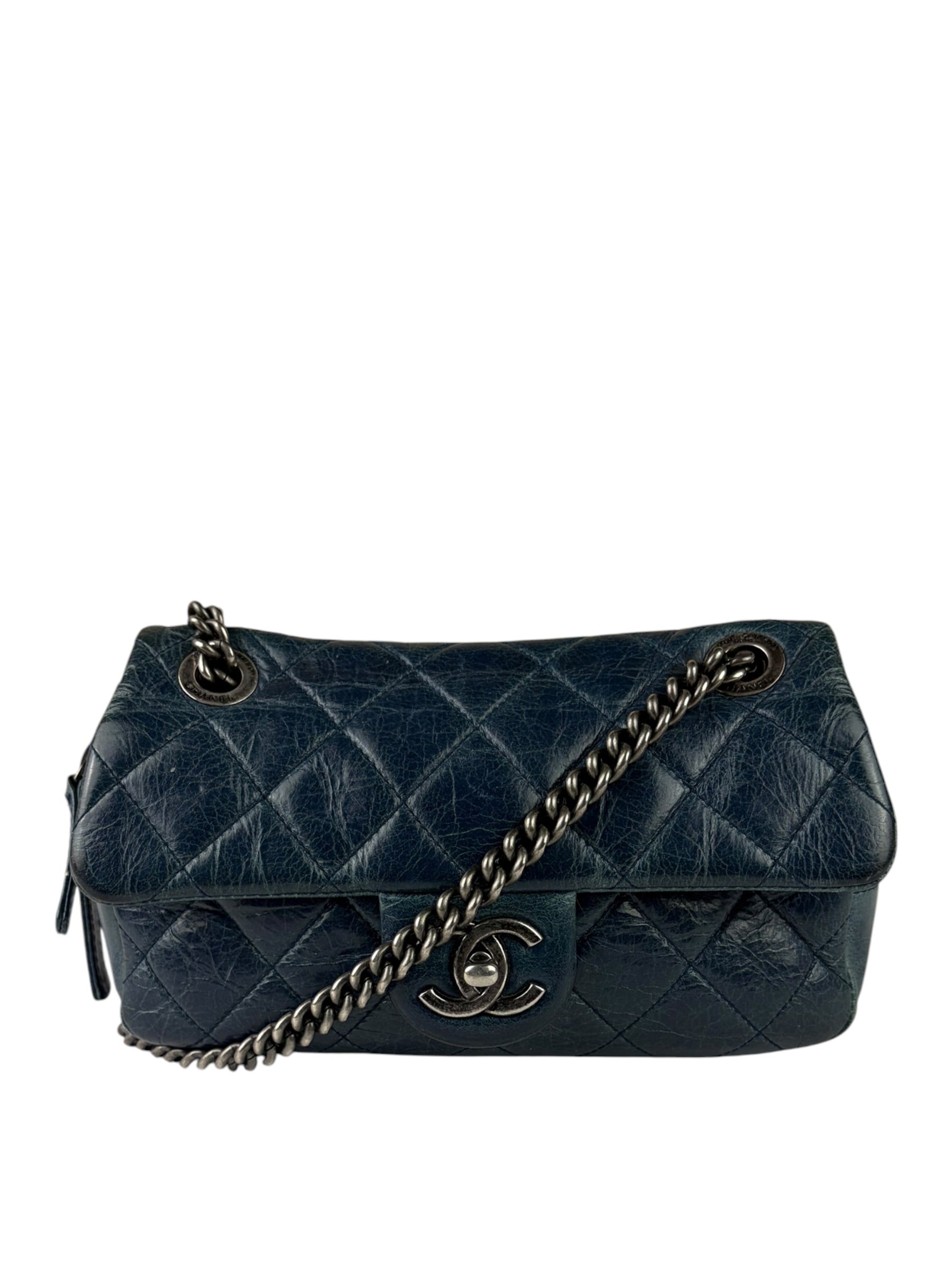 Chanel Blue Glazed Calfskin Portobello Flap Bag 2014
