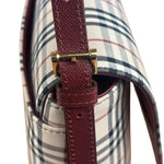 Burberry Burgundy Leather Trim House Check Shoulder Bag