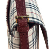 Burberry Burgundy Leather Trim House Check Shoulder Bag