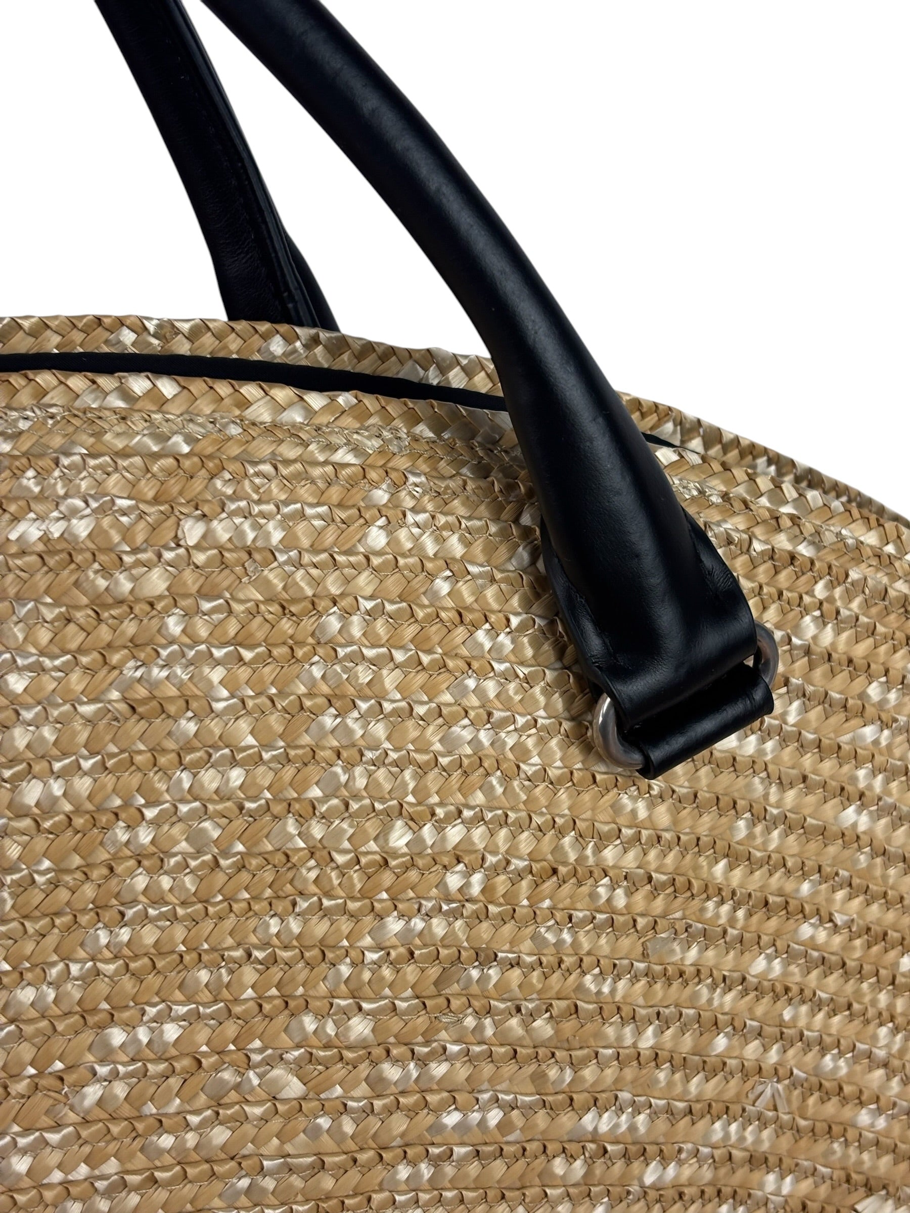 Balenciaga Raffia Woven/Leather Trim Beach Tote