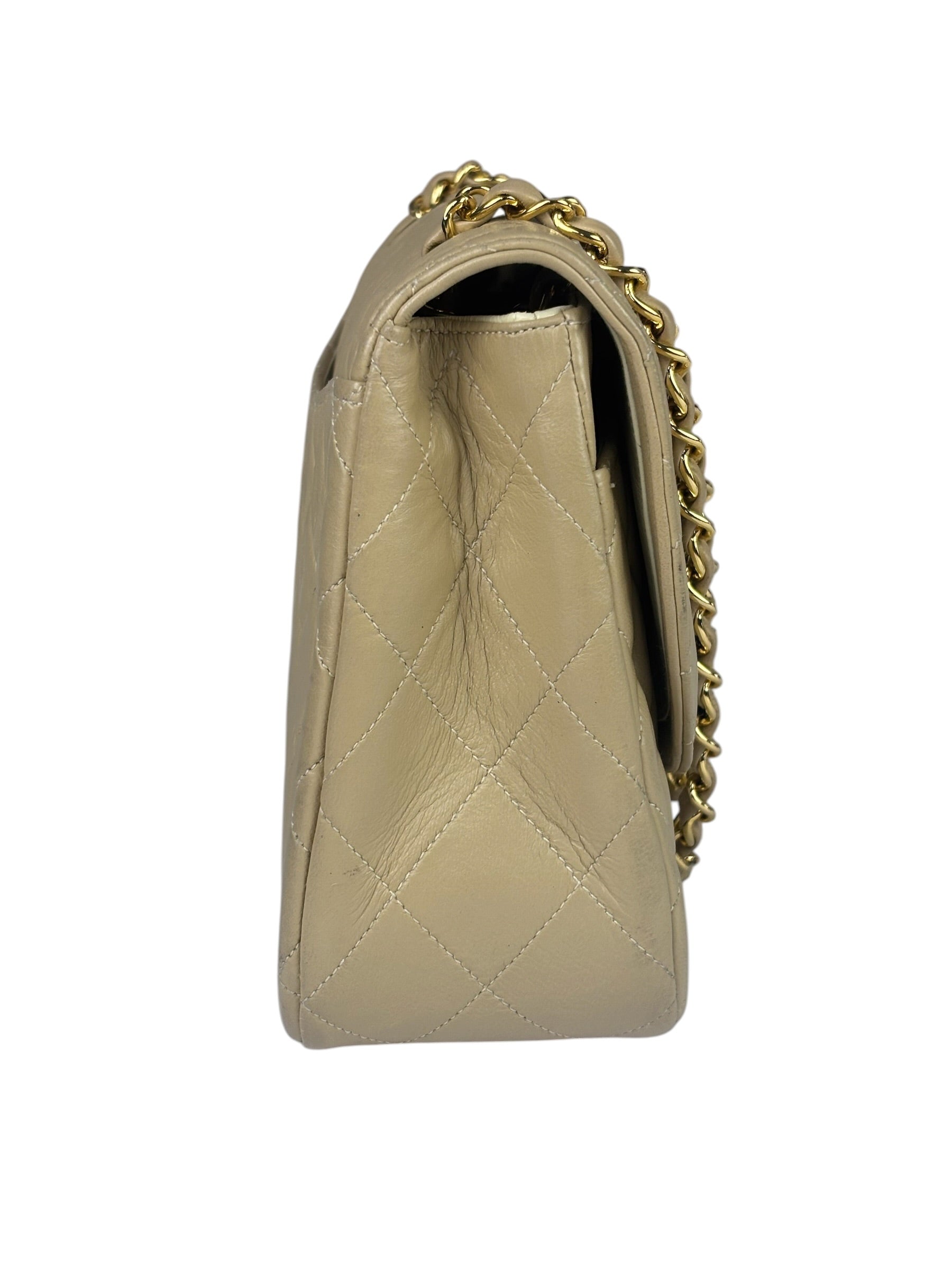 Chanel Beige Quilted Lambskin Flap Bag 90's