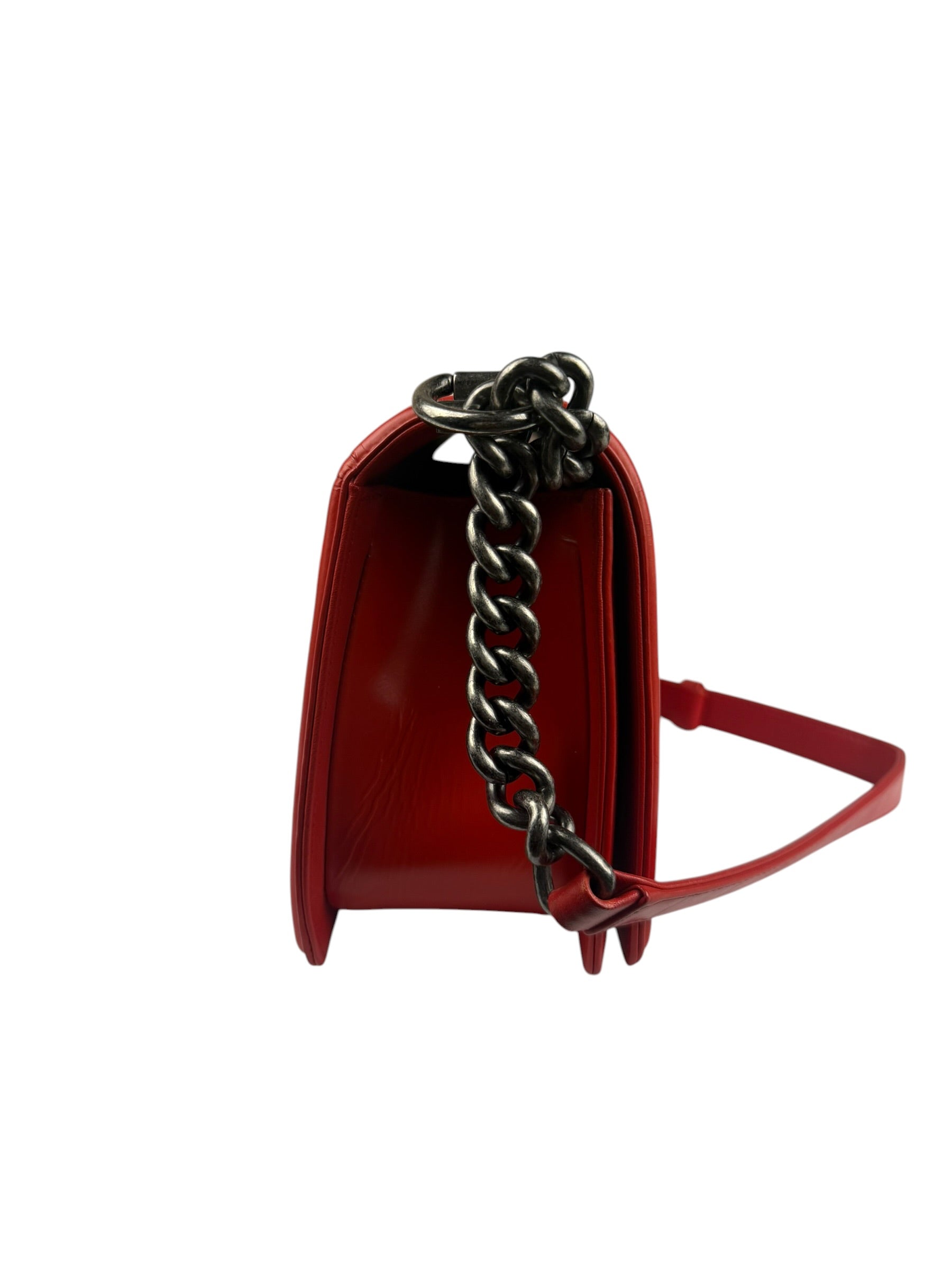 Chanel Red Leather Reverso Boy Flap Bag