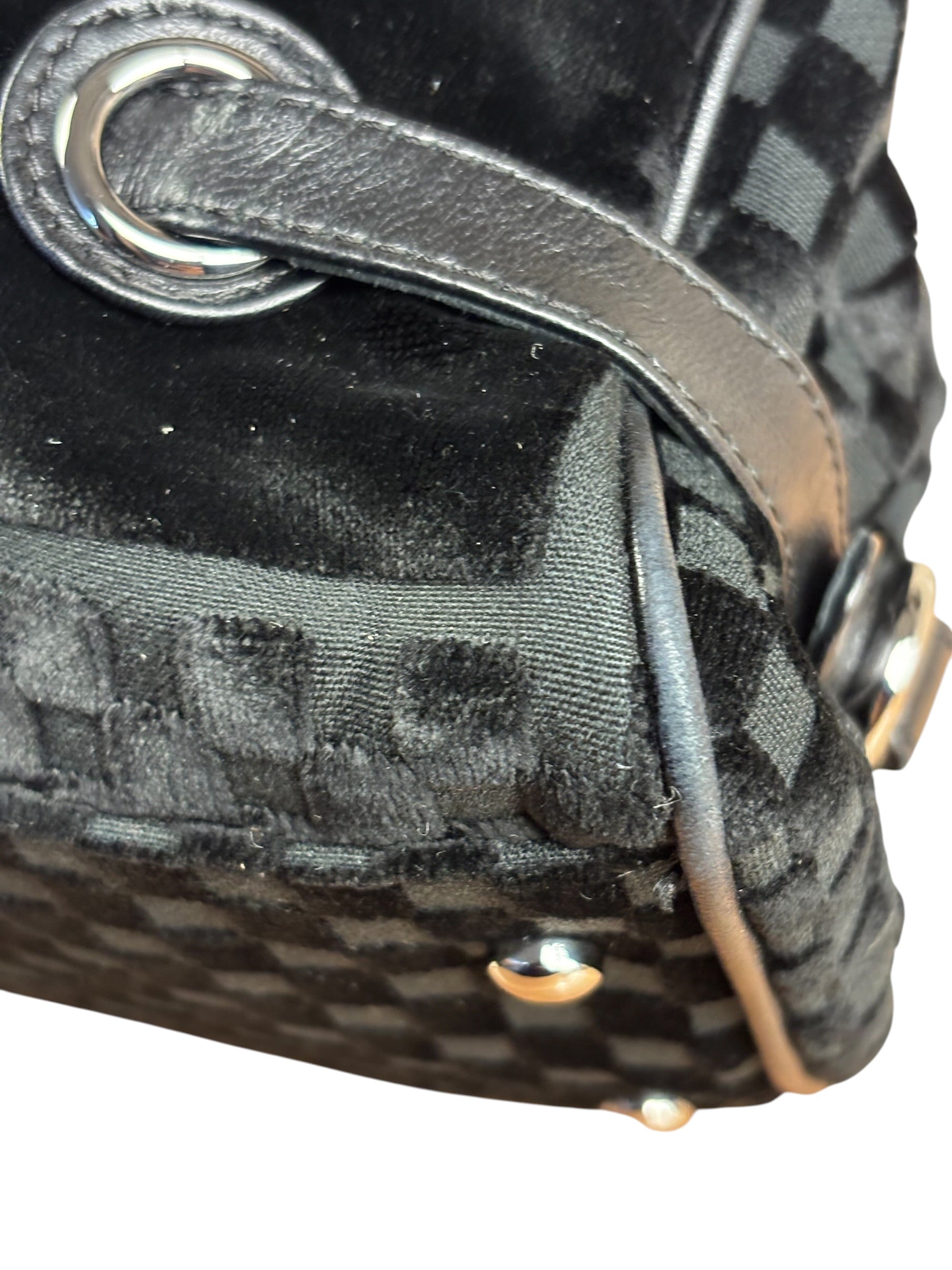 Chanel Black Velvet Leather Trim Kiss-Lock Two-Way Bag 2006