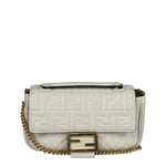 Fendi White Leather FF Flap Baguette