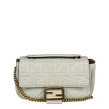 Fendi White Leather FF Flap Baguette