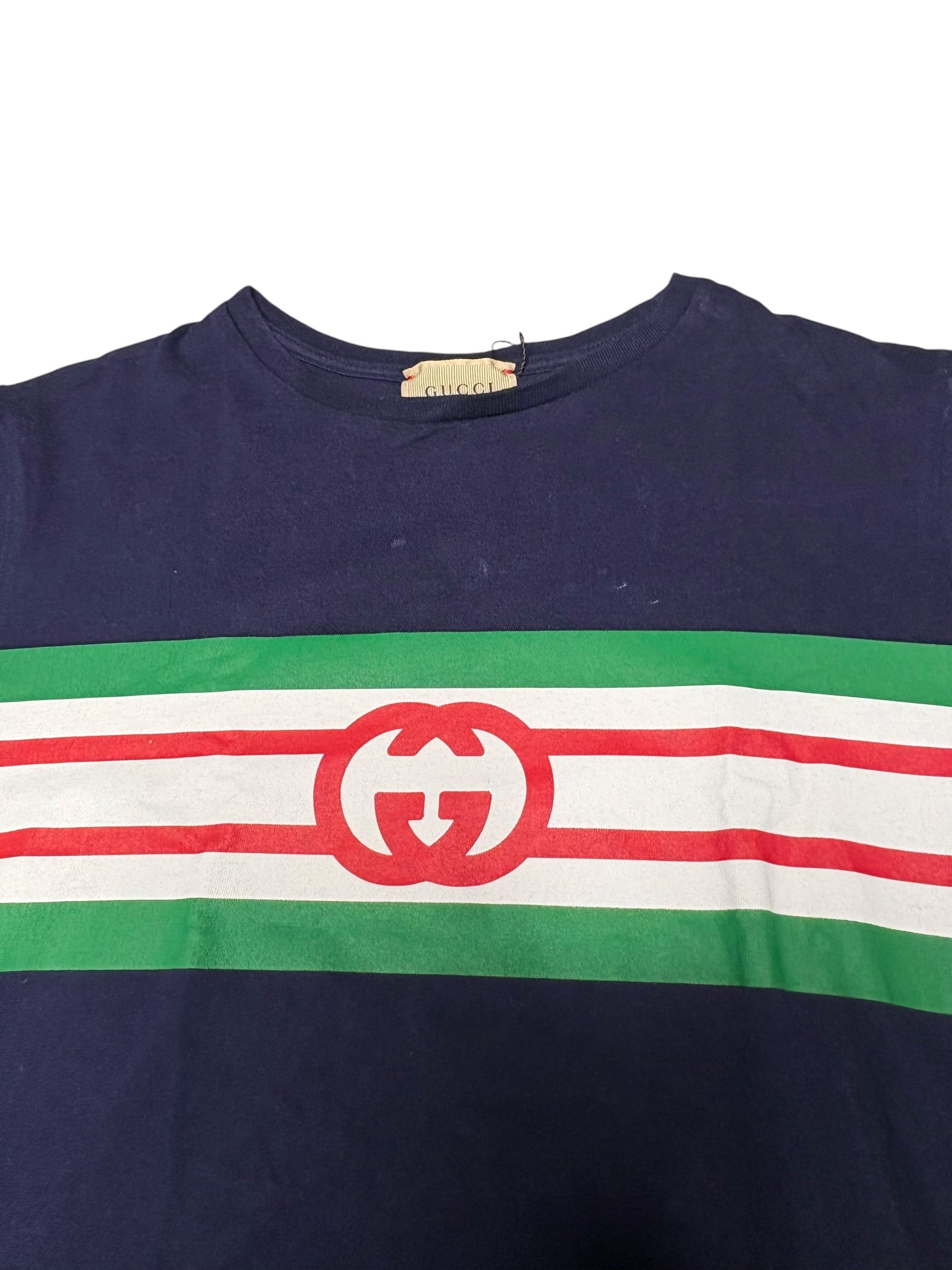 Gucci Navy Striped Logo Baby Tee