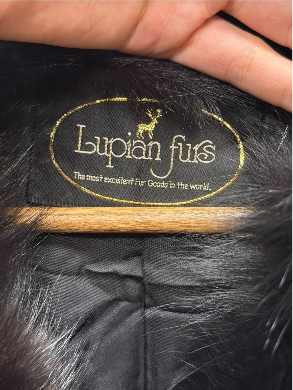 Vintage Lupian Black Persian Lamb Fox Fur Trim Long Coat