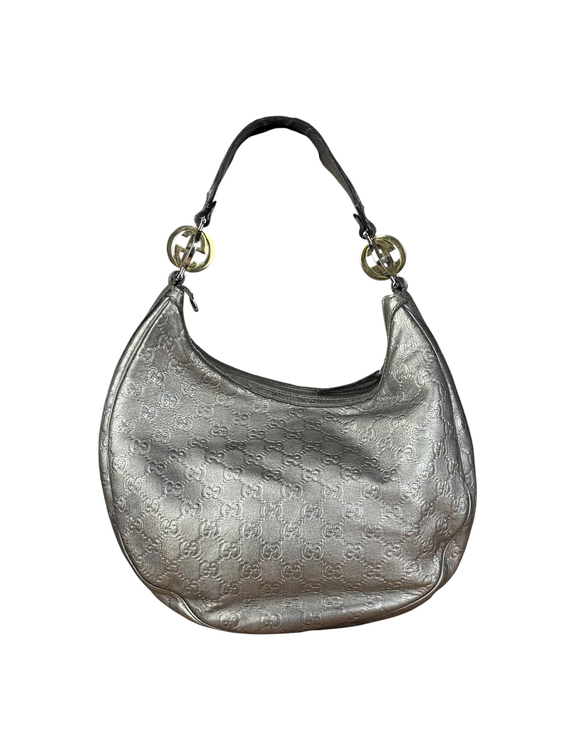 Gucci Vintage GG Metallic Leather Hobo Shoulder Bag
